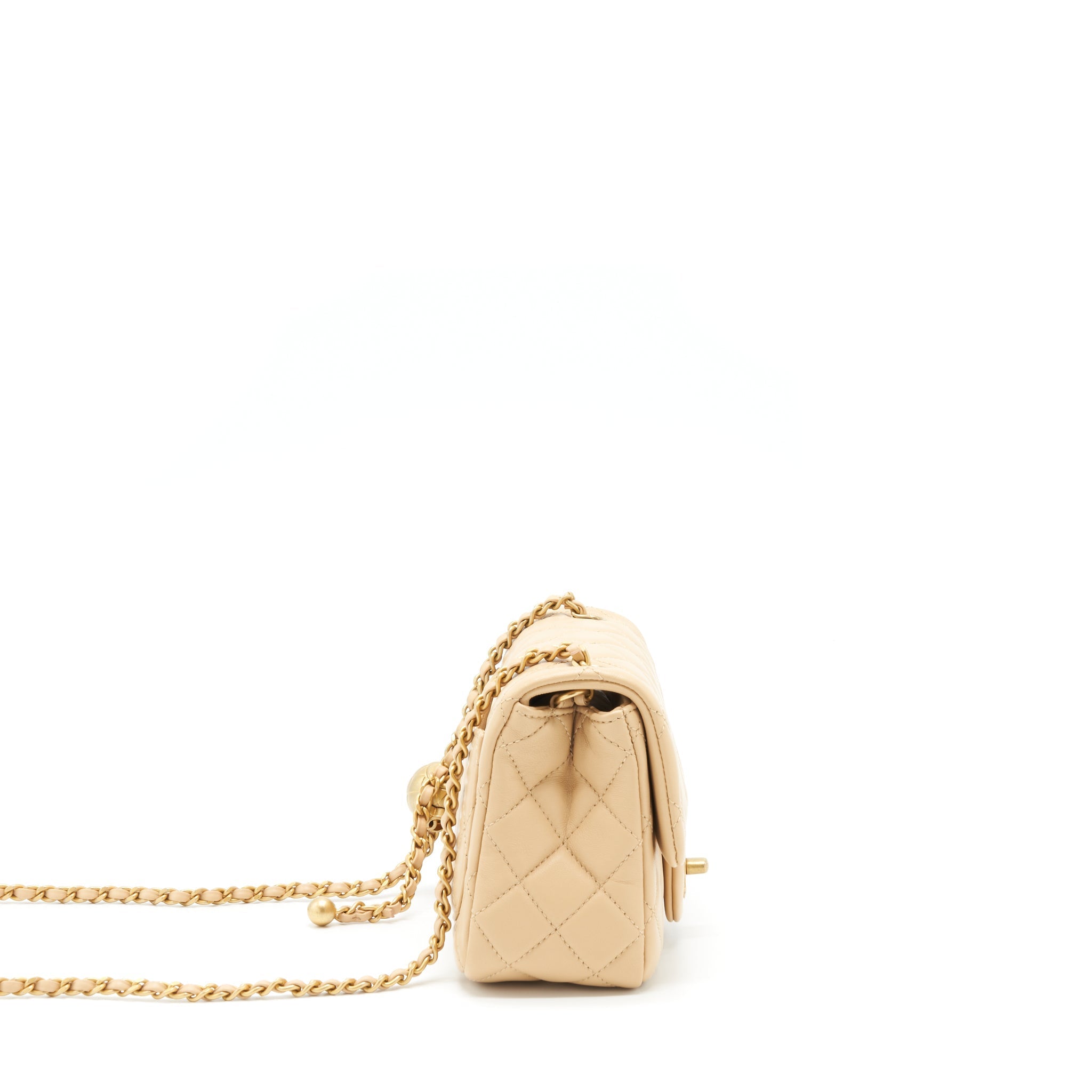 Chanel 22C Pearl Crush Mini Square Flap Bag Lambskin Beige