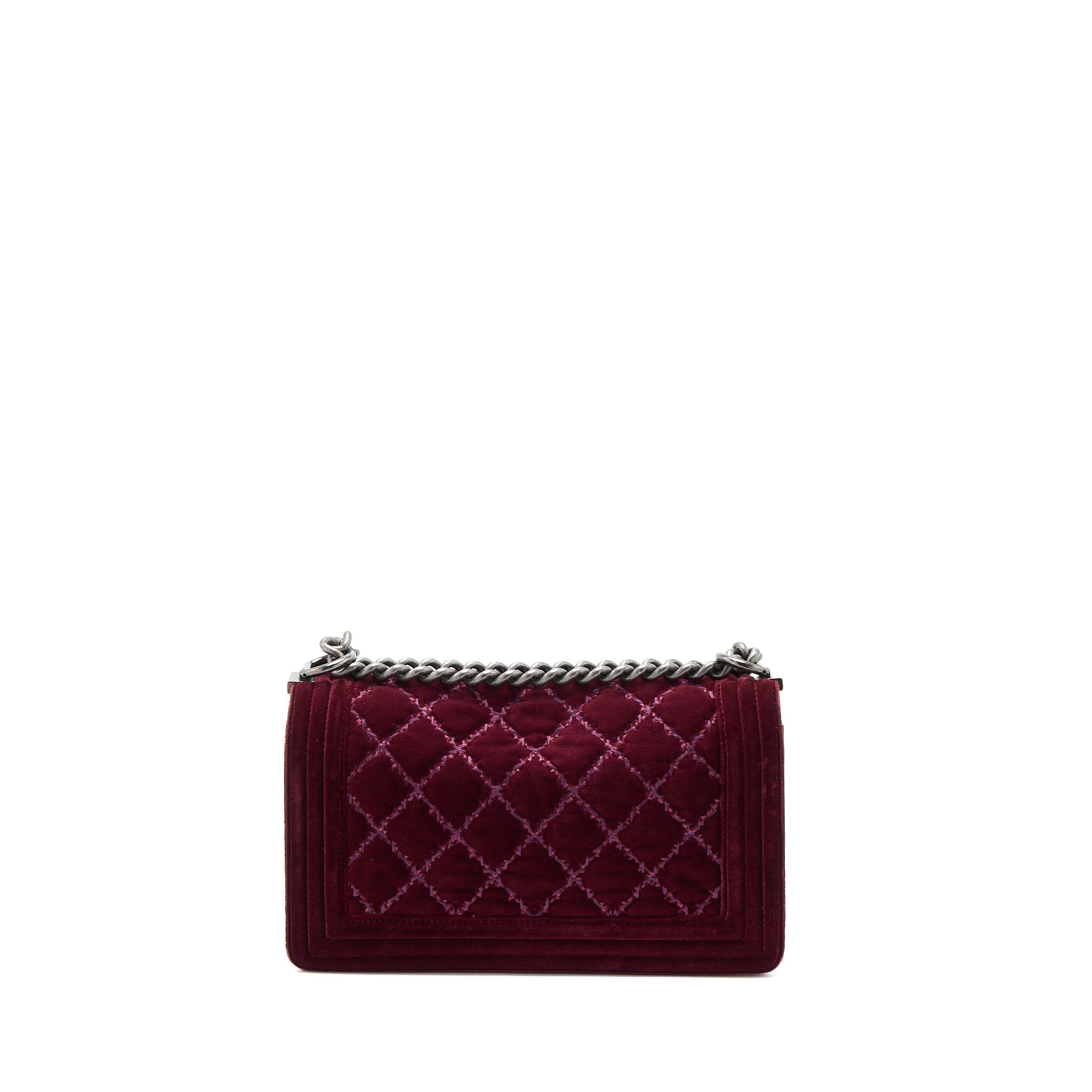 Chanel Medium Boy Bag Velvet Dark Red Ruthenium