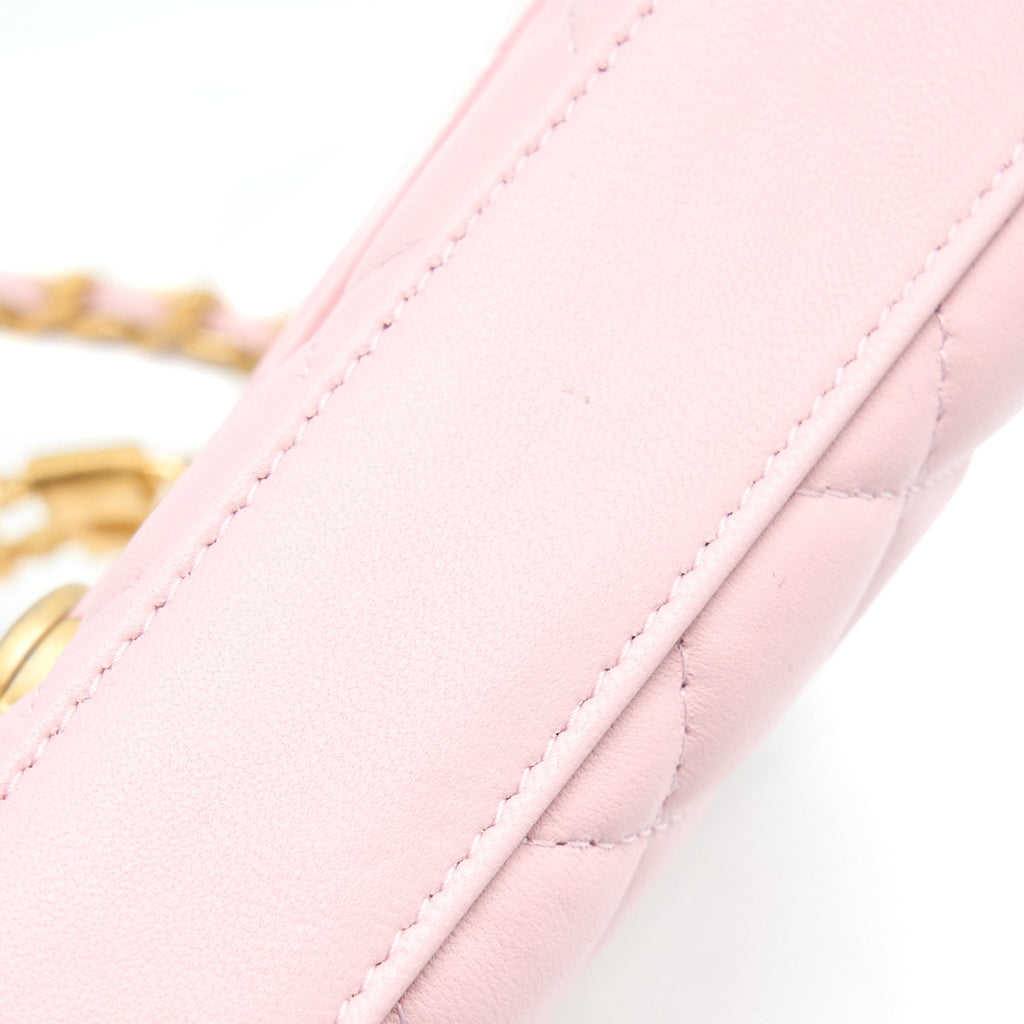 Chanel 22B Flap Bag Enamel/CC Logo Top Handle Lambskin NJ523 Light Pink Brushed