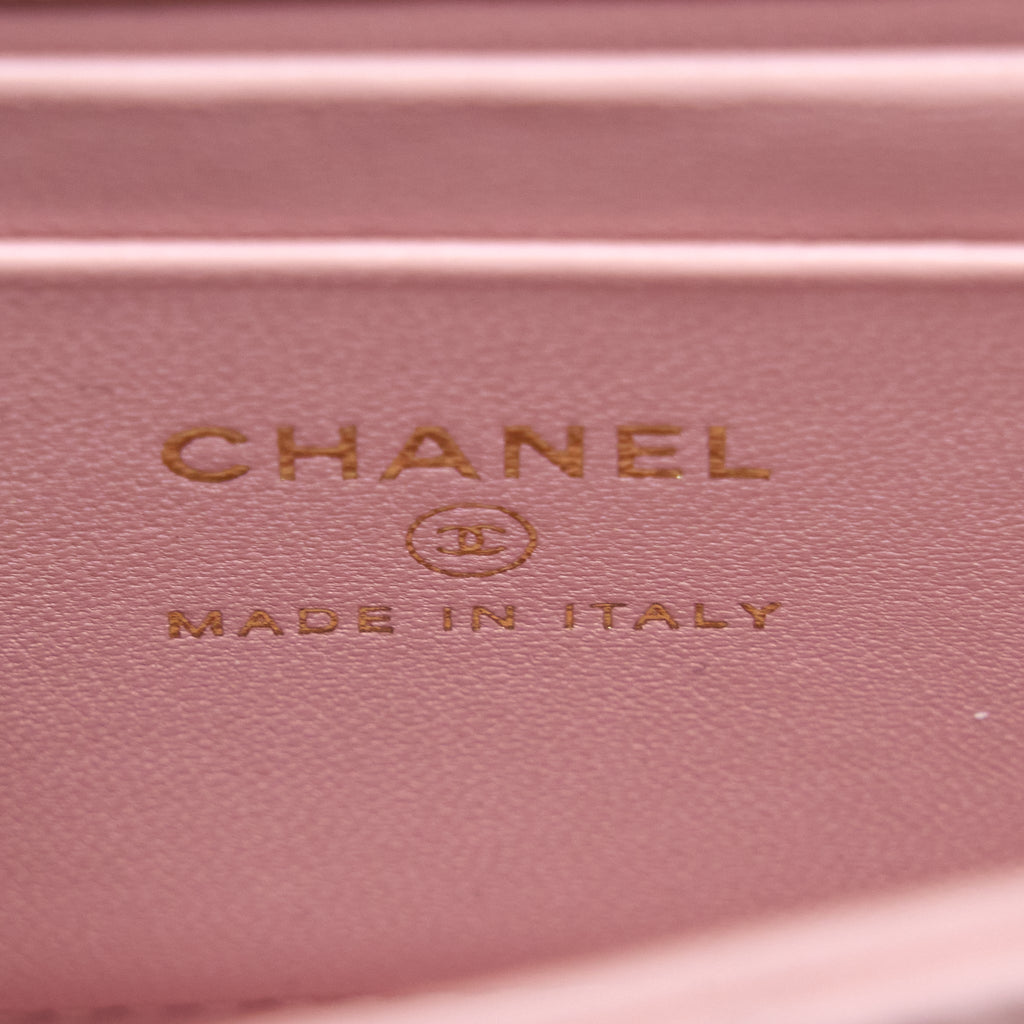 Chanel 22B Flap Bag Enamel/CC Logo Top Handle Lambskin NJ523 Light Pink Brushed