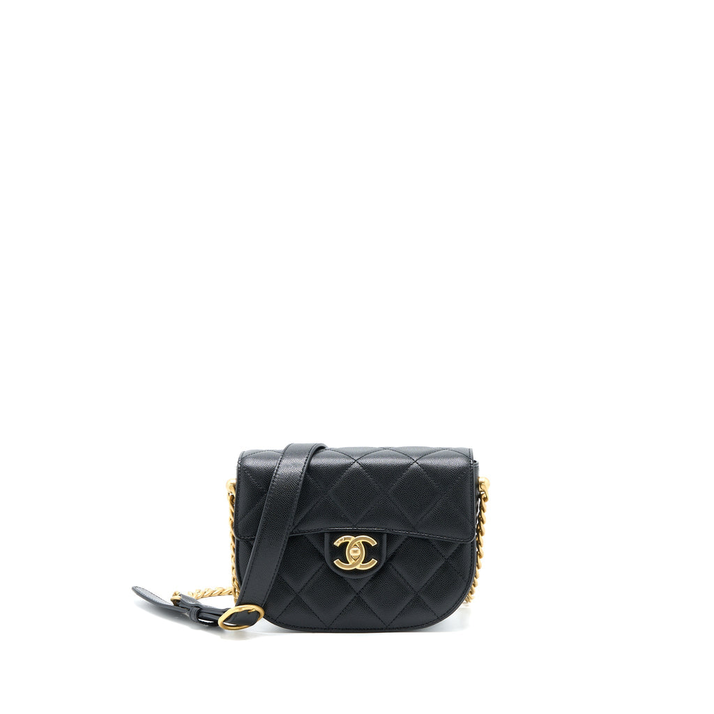 Chanel 22B Round Messenger Bag Grained Calfskin Black Brushed  (Microchip)