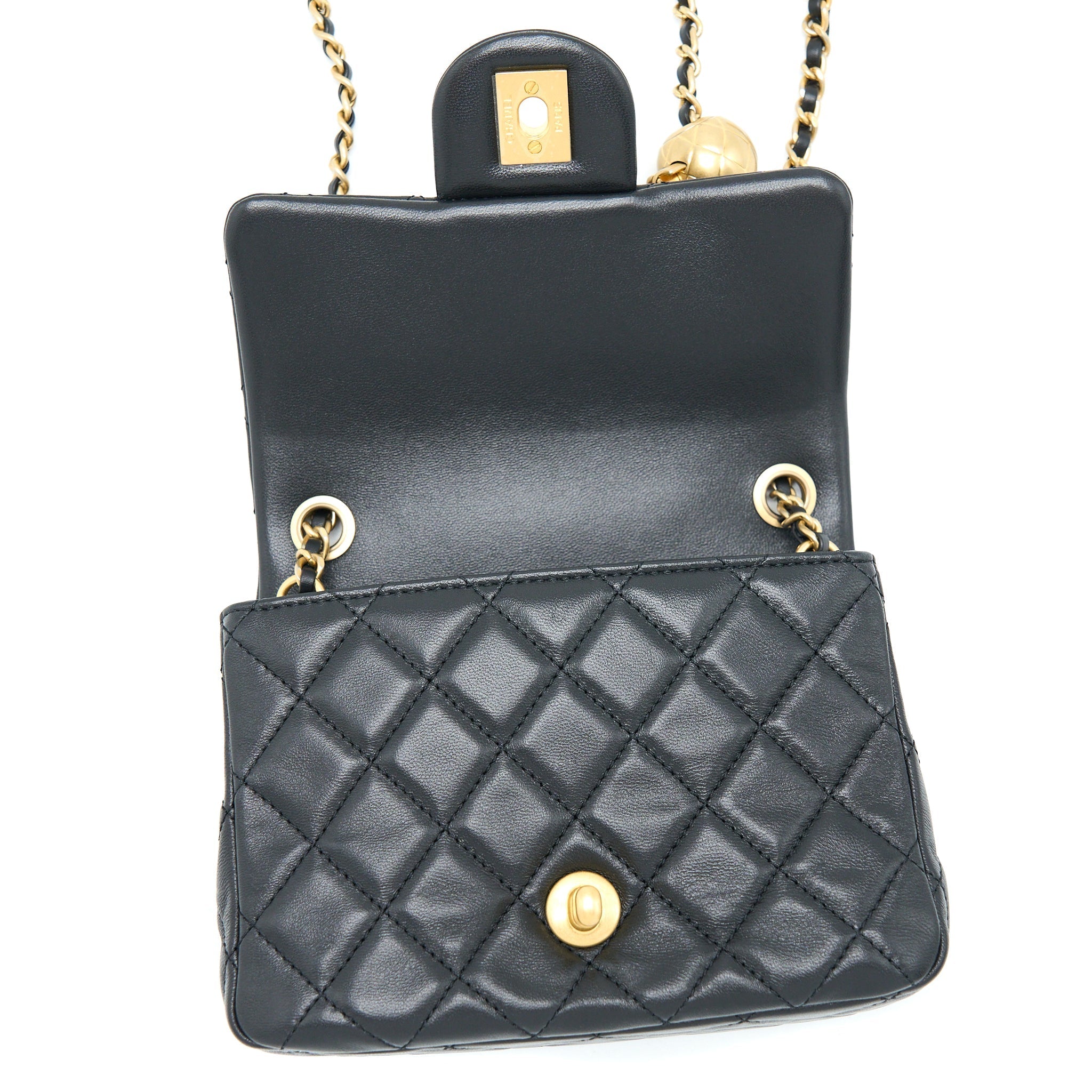 Chanel Pearl Crush Mini Square Lambskin Black Brushed  (Microchip)