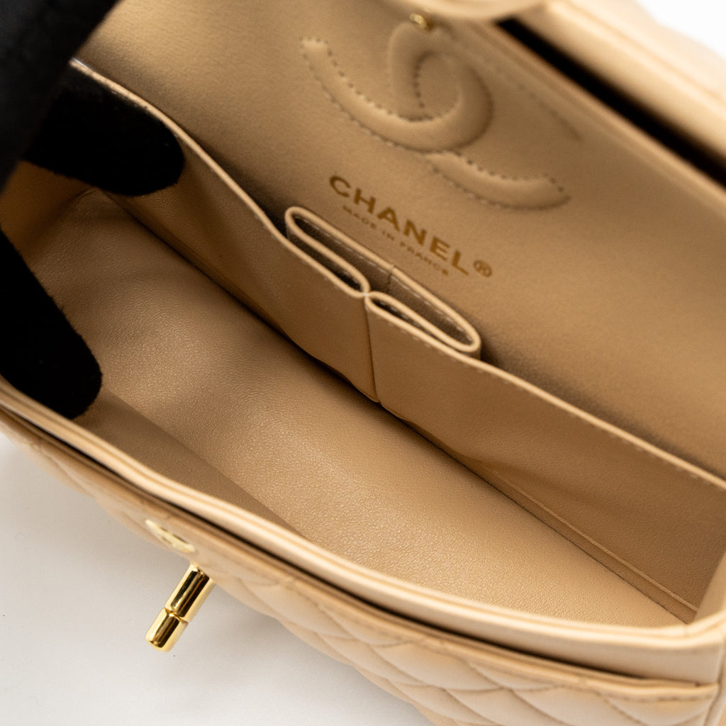 Chanel Small Classic Flap Bag Lambskin Beige