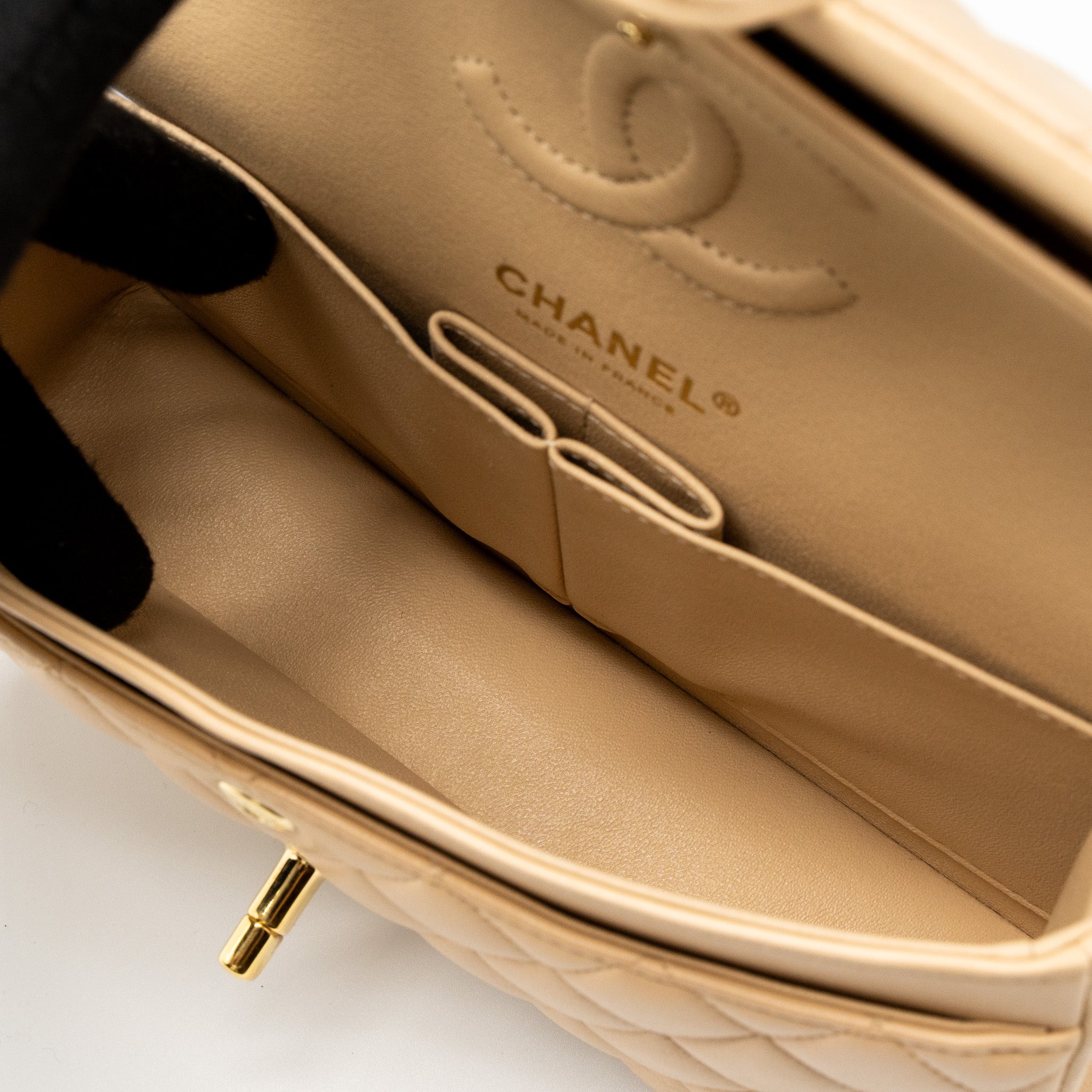 Chanel Small Classic Flap Bag Lambskin Beige