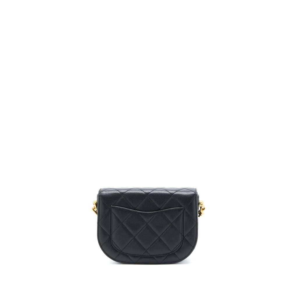 Chanel 22B Round Messenger Bag Grained Calfskin Black Brushed  (Microchip)