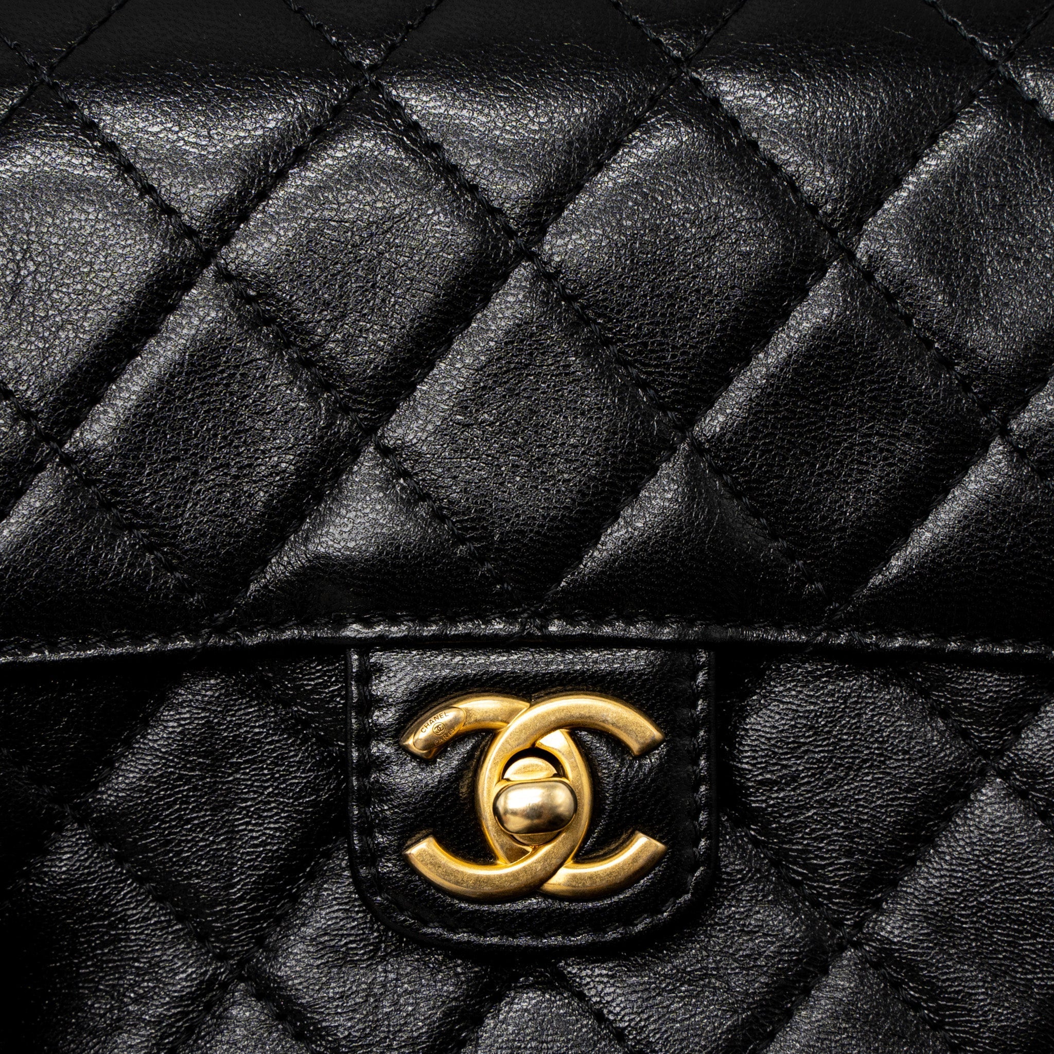 Chanel 22K Retro New Classic Square Mini Flap Bag Goatskin Black Brushed  (Microchip)
