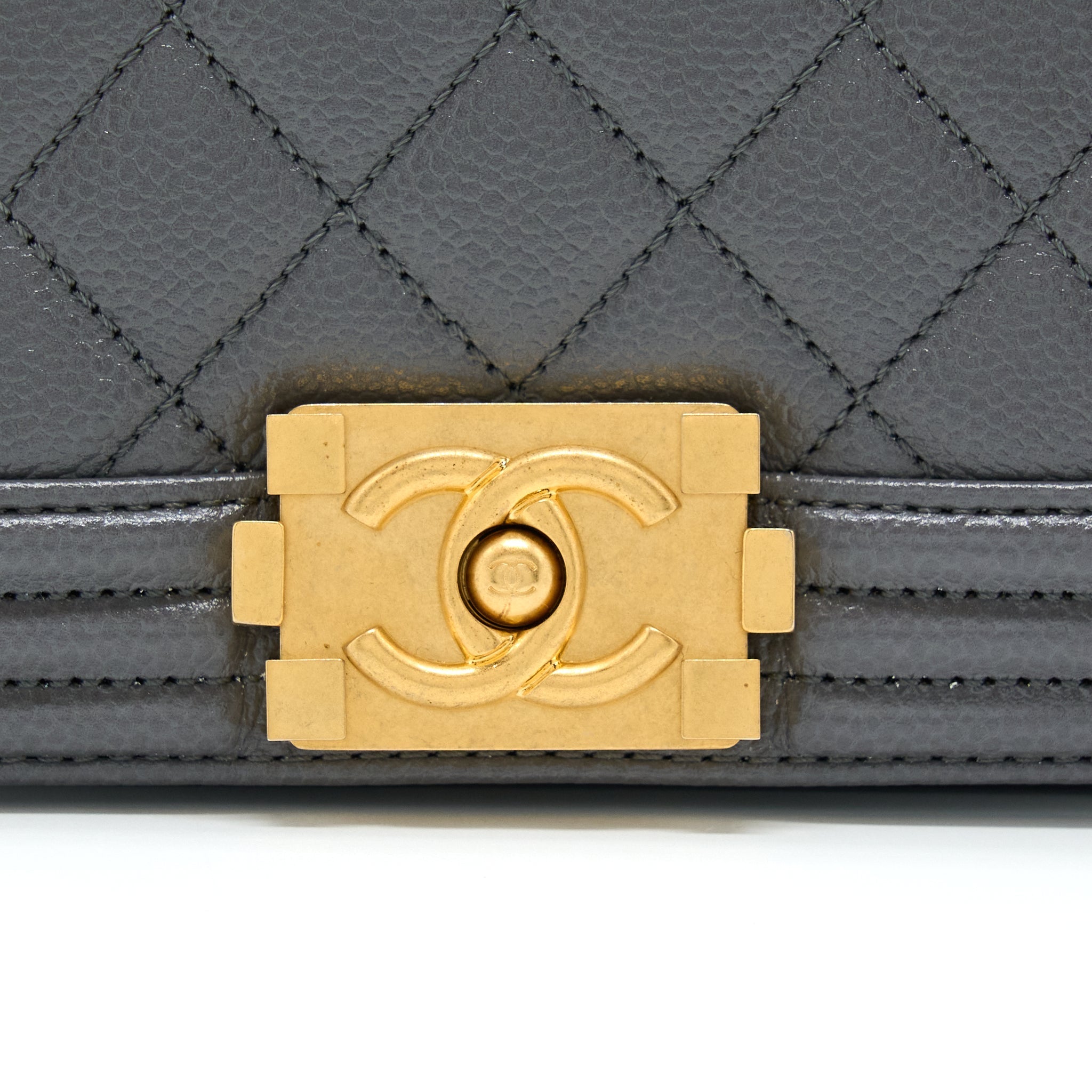 Chanel Mini Boy Bag Caviar Grey Brushed  (Microchip)