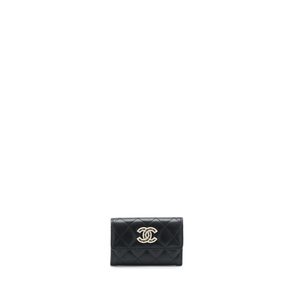 Chanel 22S Detailed Logo Mini Flap Card Holder Caviar Black L