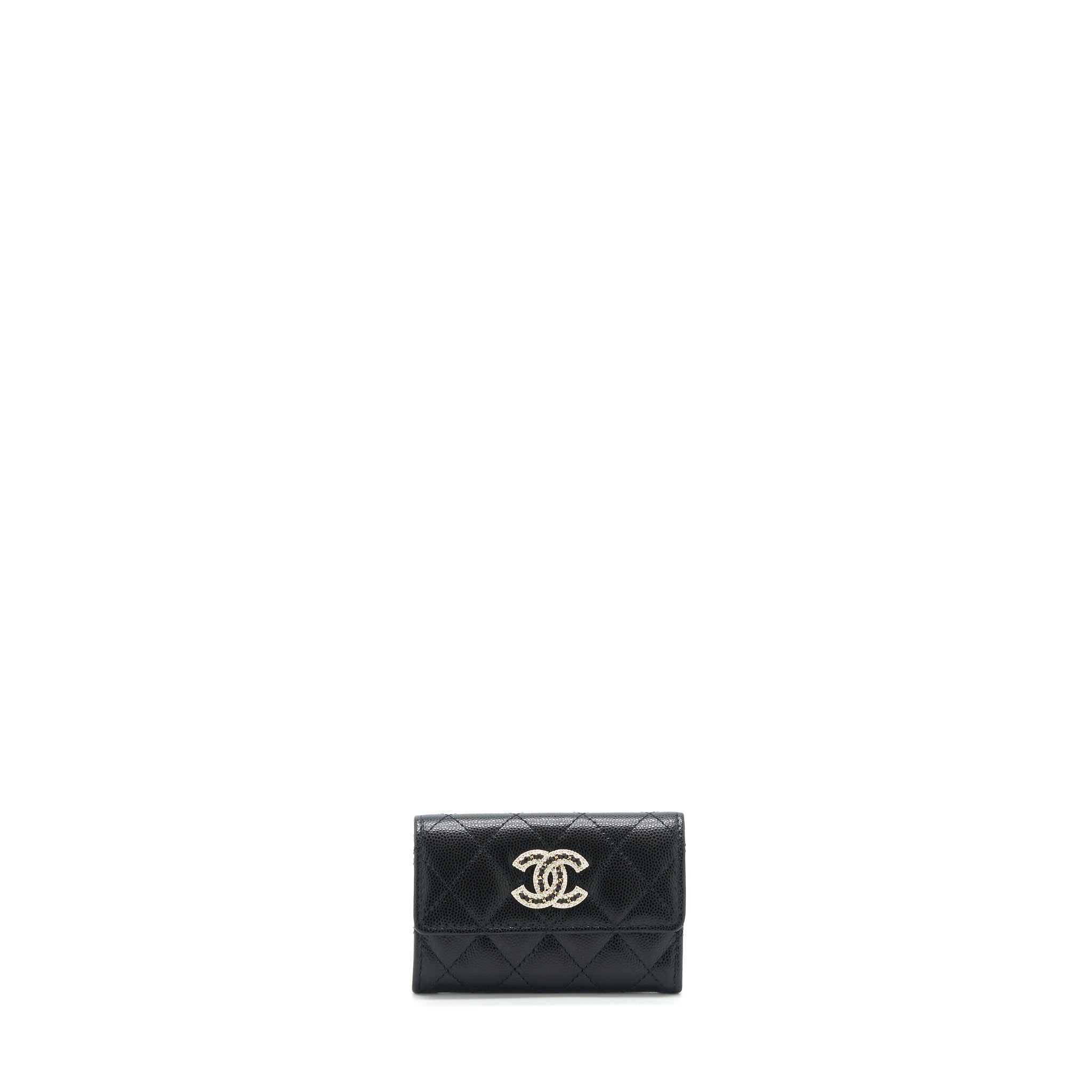 Chanel 22S Detailed Logo Mini Flap Card Holder Caviar Black L