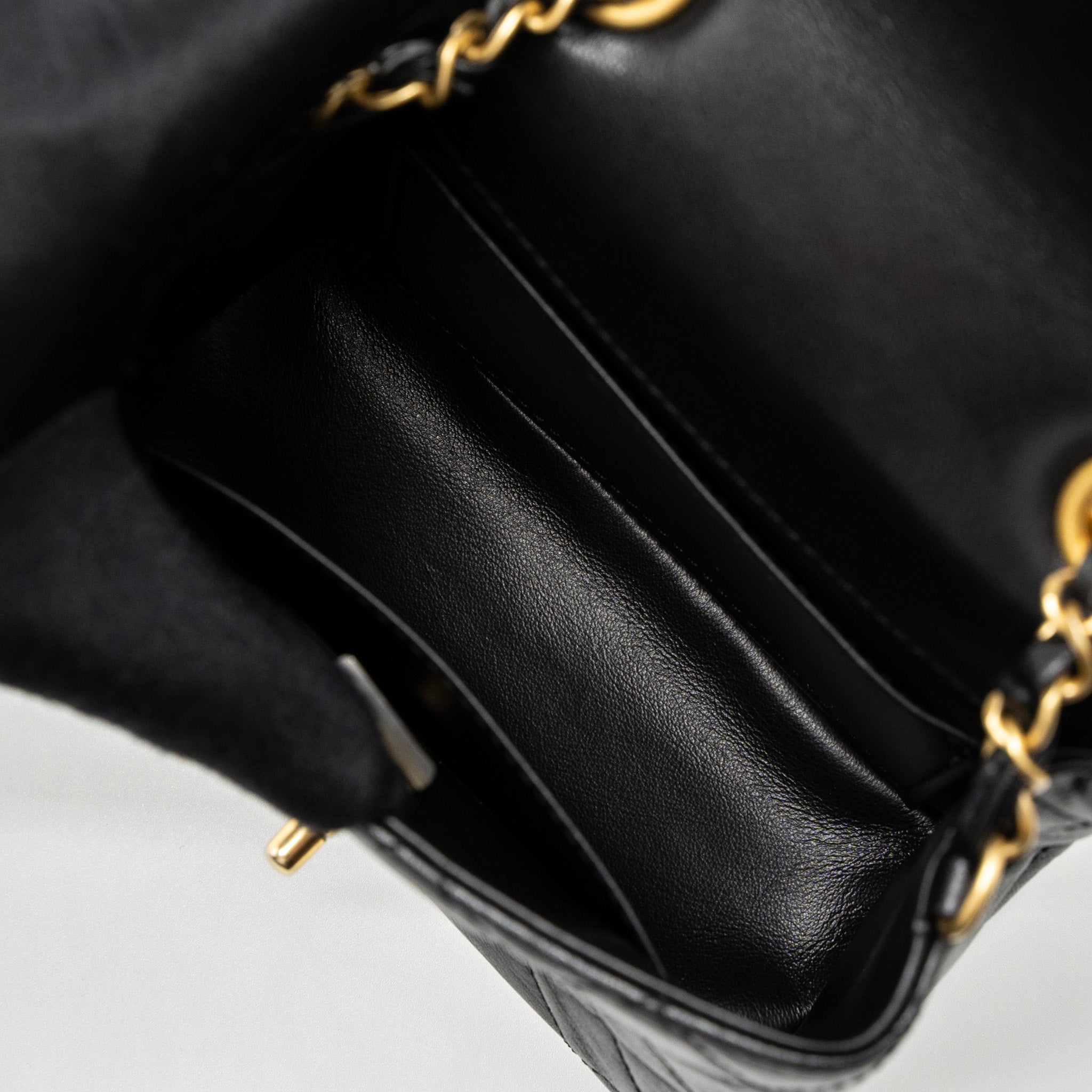 Chanel 22K Retro New Classic Square Mini Flap Bag Goatskin Black Brushed  (Microchip)