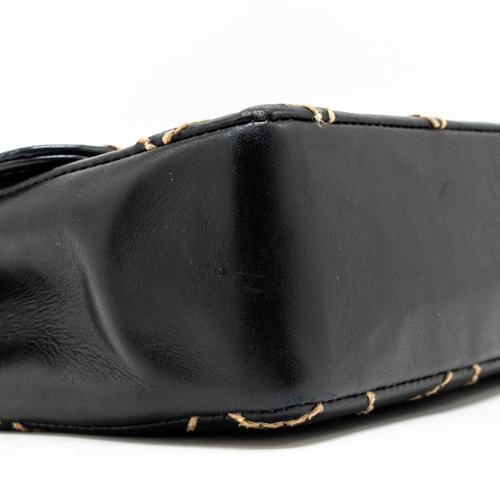 Chanel Vintage quilted flap bag lambskin black with white stitching