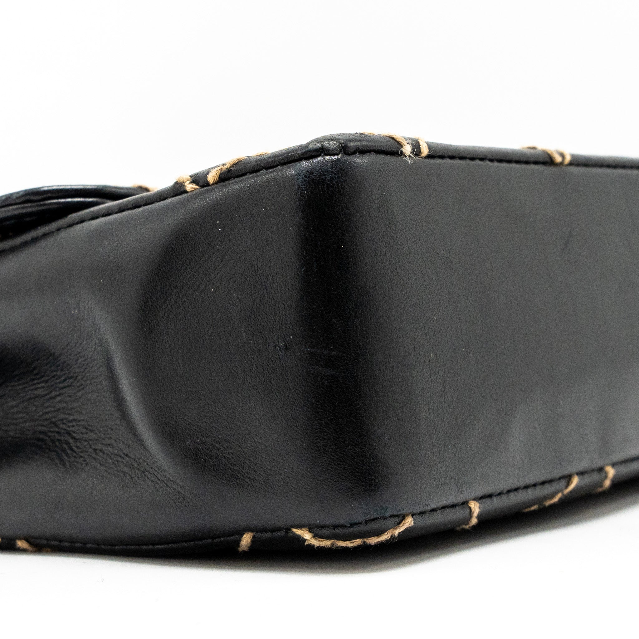 Chanel Vintage quilted flap bag lambskin black with white stitching