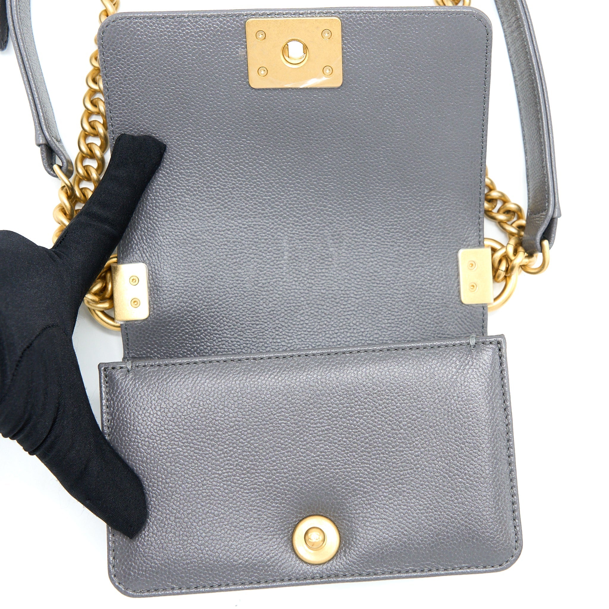 Chanel Mini Boy Bag Caviar Grey Brushed  (Microchip)