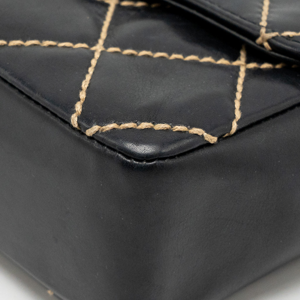 Chanel Vintage quilted flap bag lambskin black with white stitching