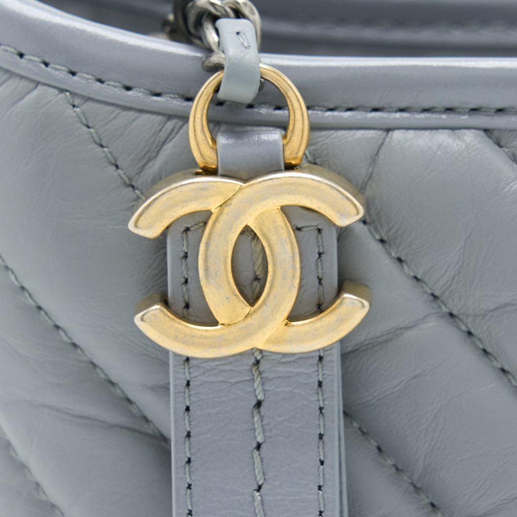 Chanel Chevron Small Gabrielle Hobo Bag Aged Calfskin Grey Multicolour Hardware