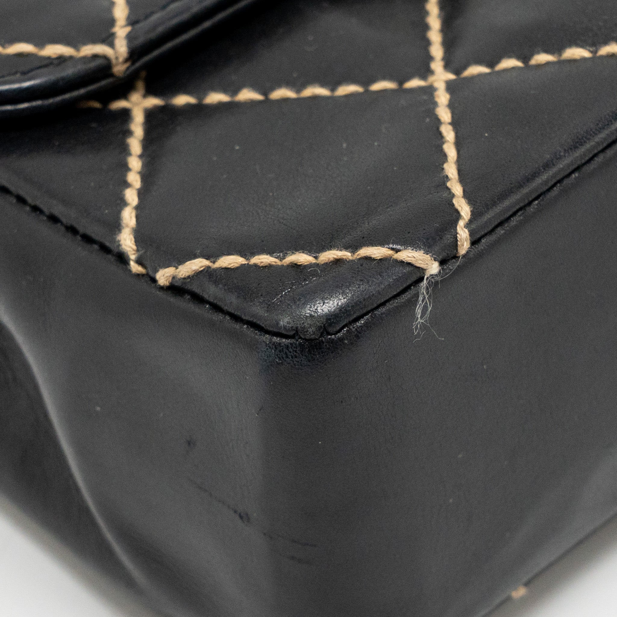 Chanel Vintage quilted flap bag lambskin black with white stitching