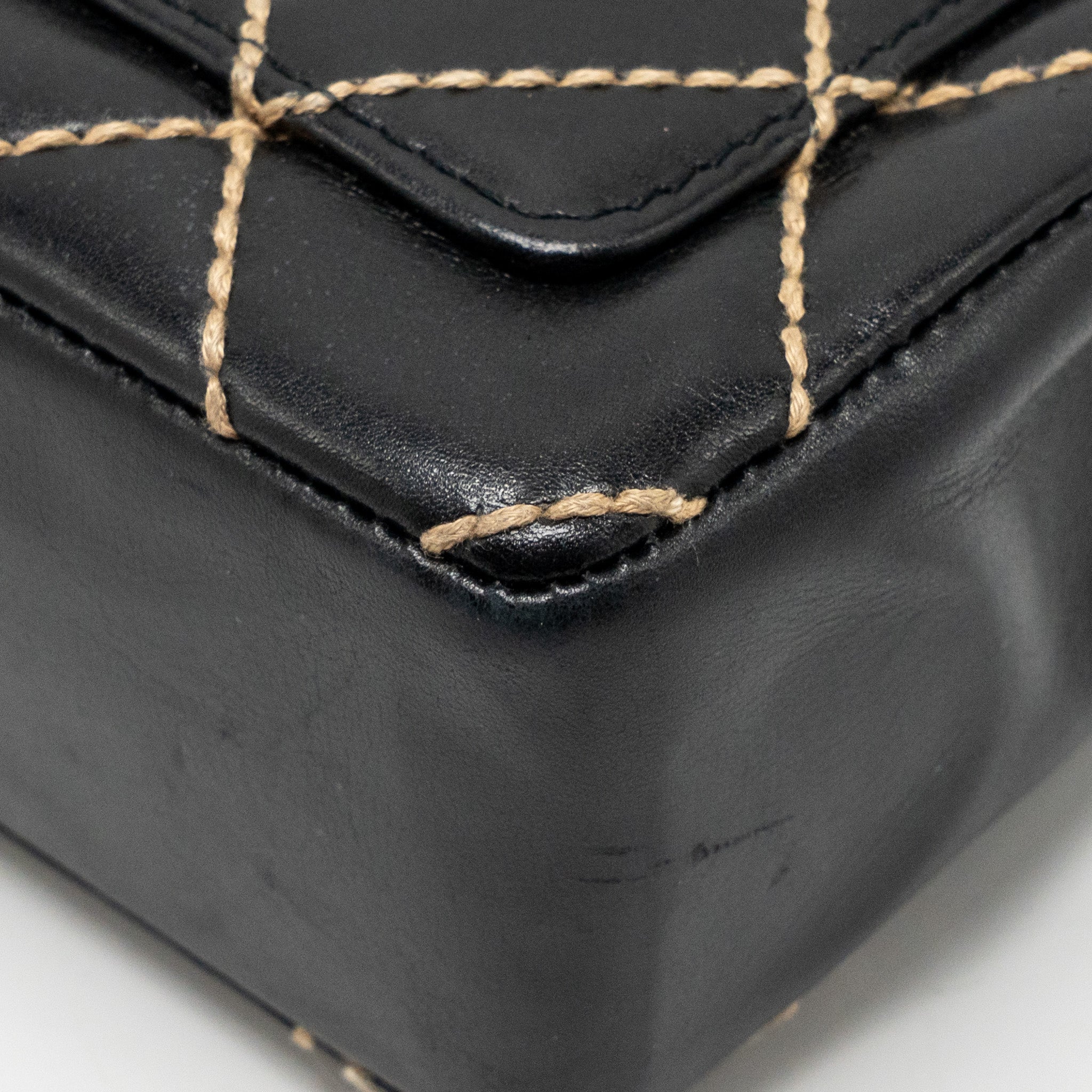 Chanel Vintage quilted flap bag lambskin black with white stitching