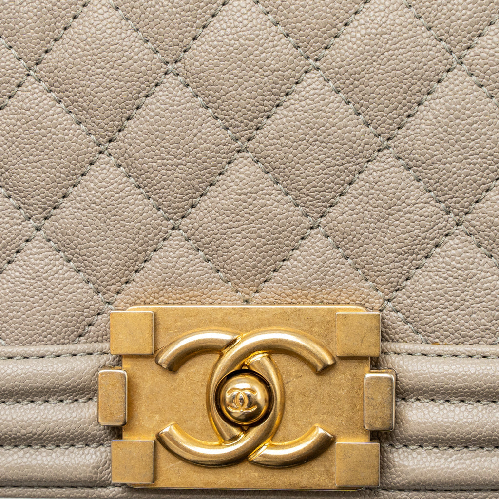 Chanel Small Boy Bag Caviar Light Grey