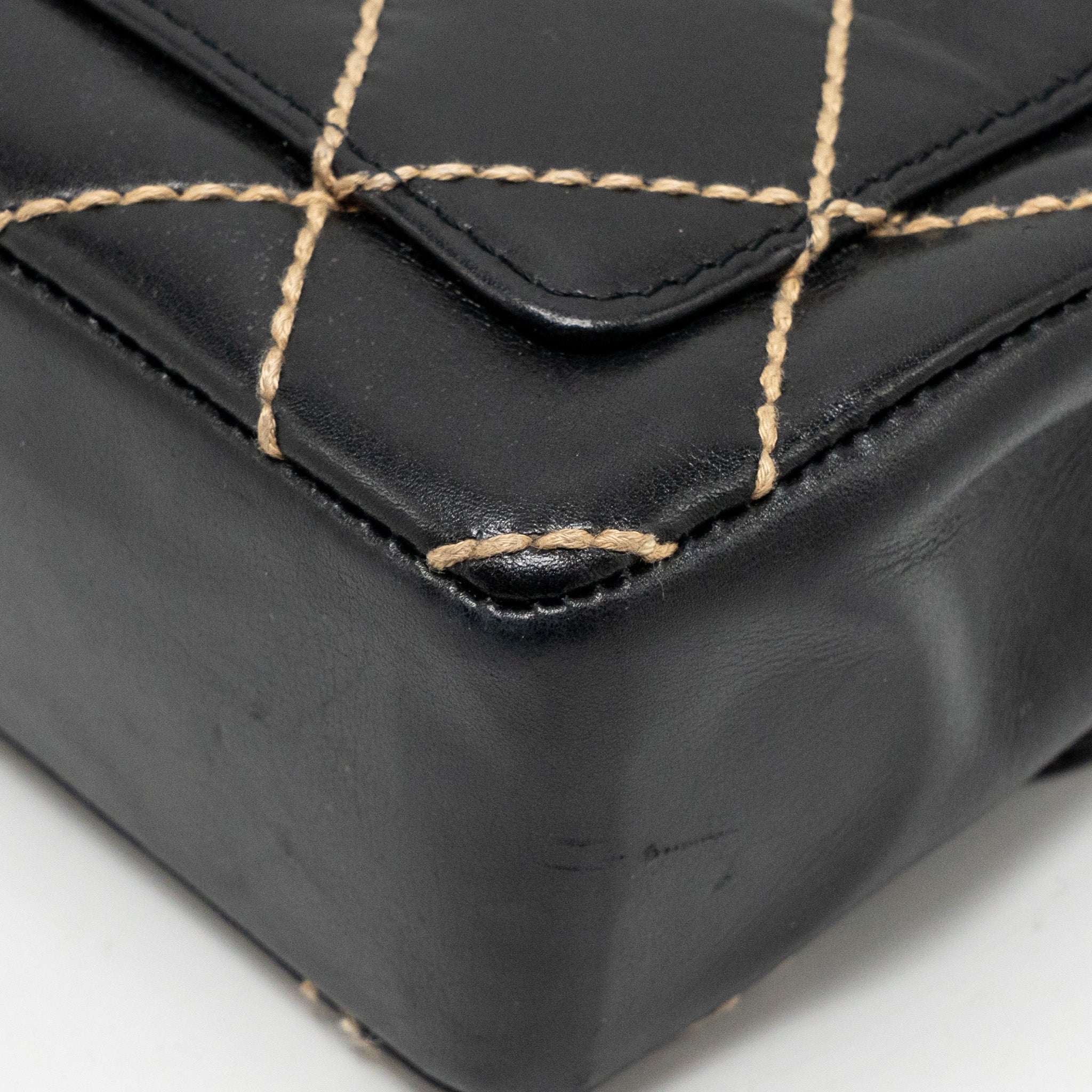 Chanel Vintage quilted flap bag lambskin black with white stitching