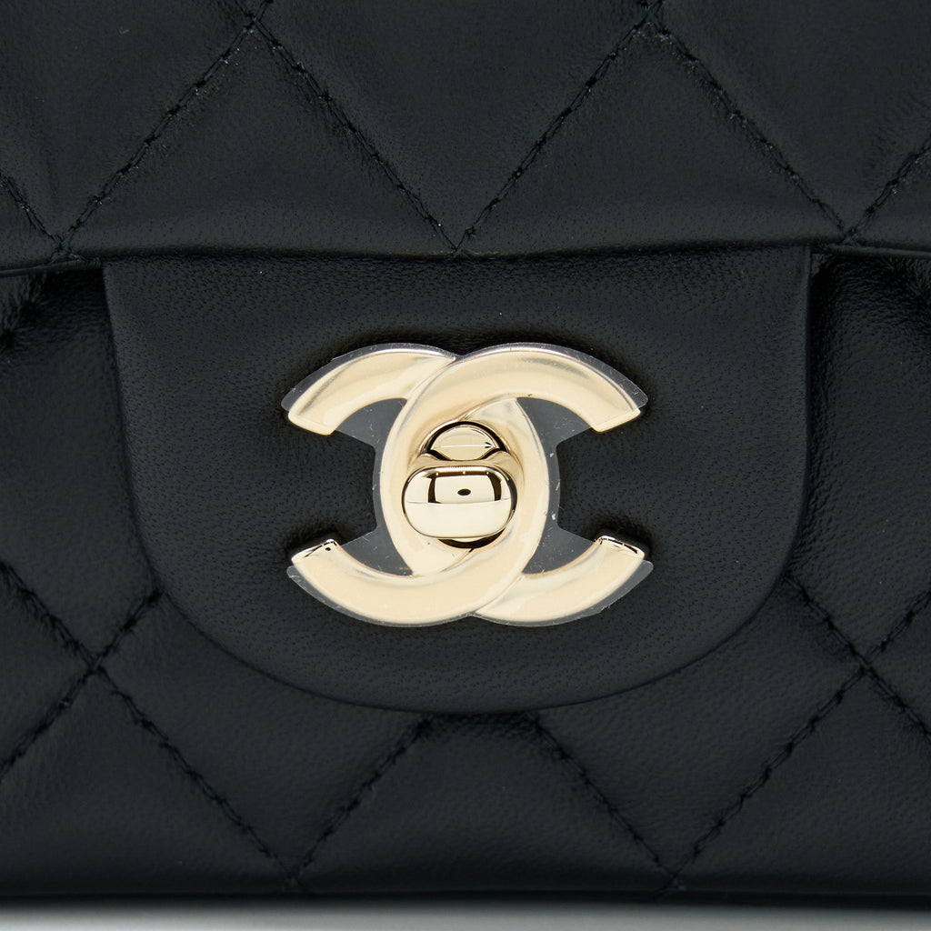 Chanel 22A Top Handle Mini Rectangular Flap Bag Lambskin Black  (Microchip)