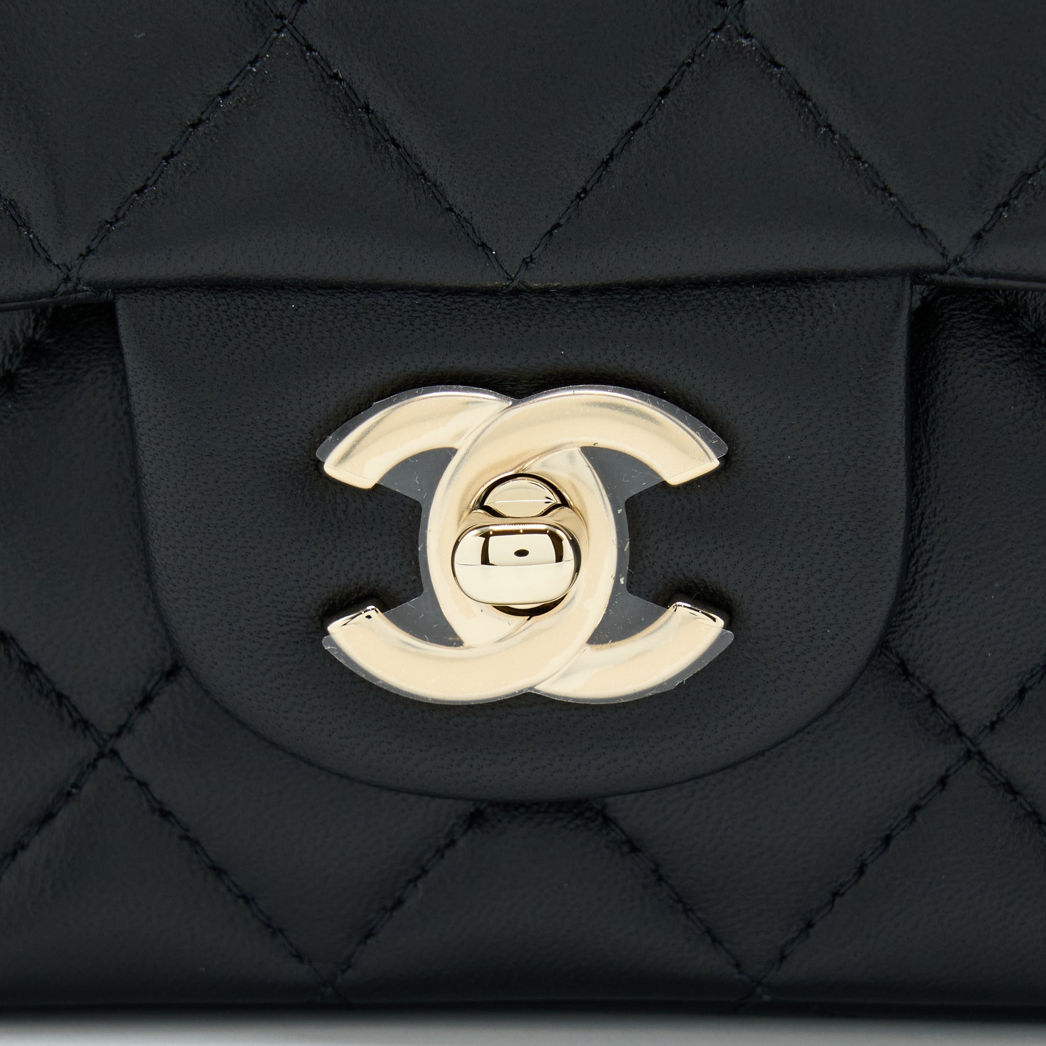 Chanel 22A Top Handle Mini Rectangular Flap Bag Lambskin Black  (Microchip)