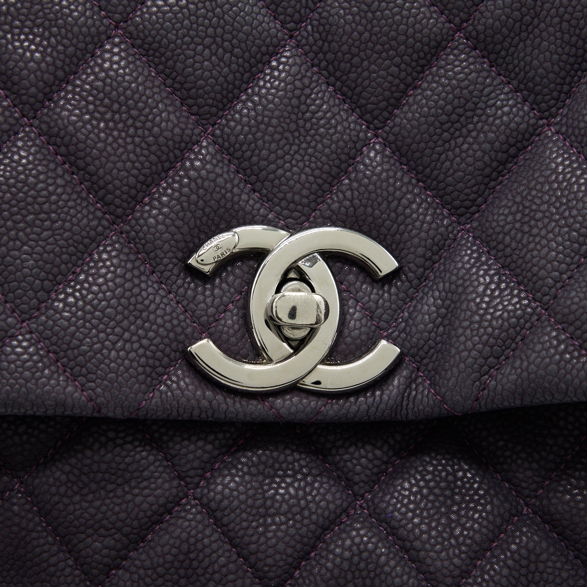 Chanel Flap Tote Bag With Chain Grained Calfskin Dark Purple