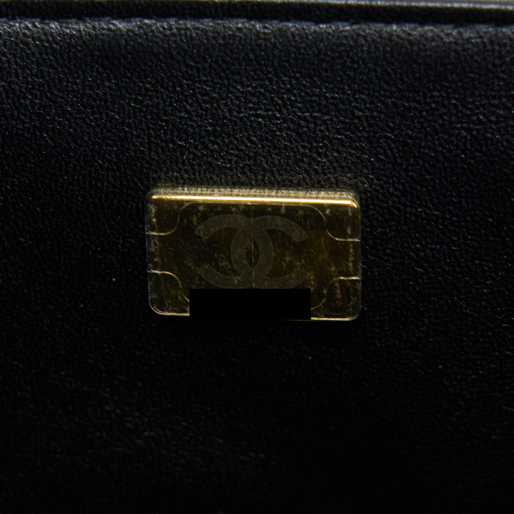 Chanel 22A Top Handle Mini Rectangular Flap Bag Lambskin Black  (Microchip)