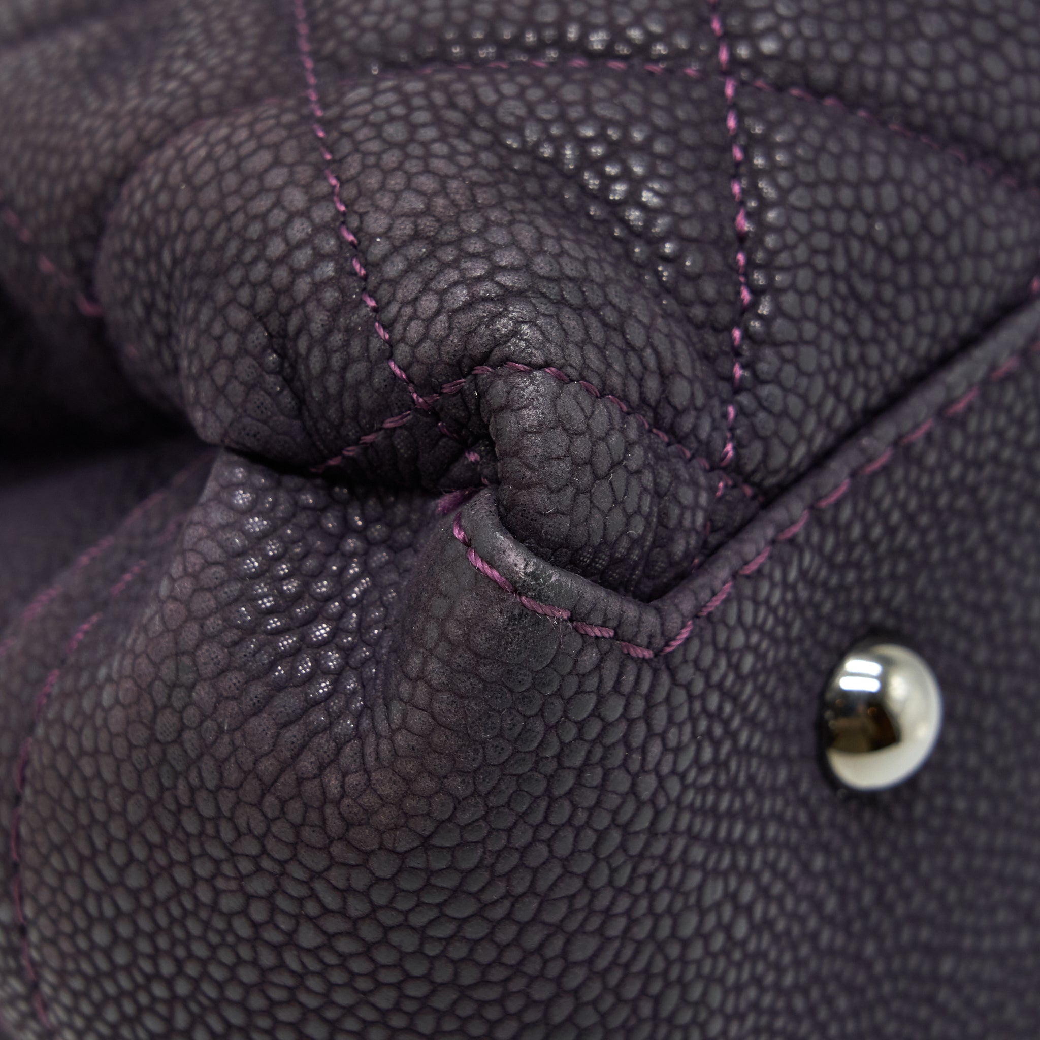 Chanel Flap Tote Bag With Chain Grained Calfskin Dark Purple