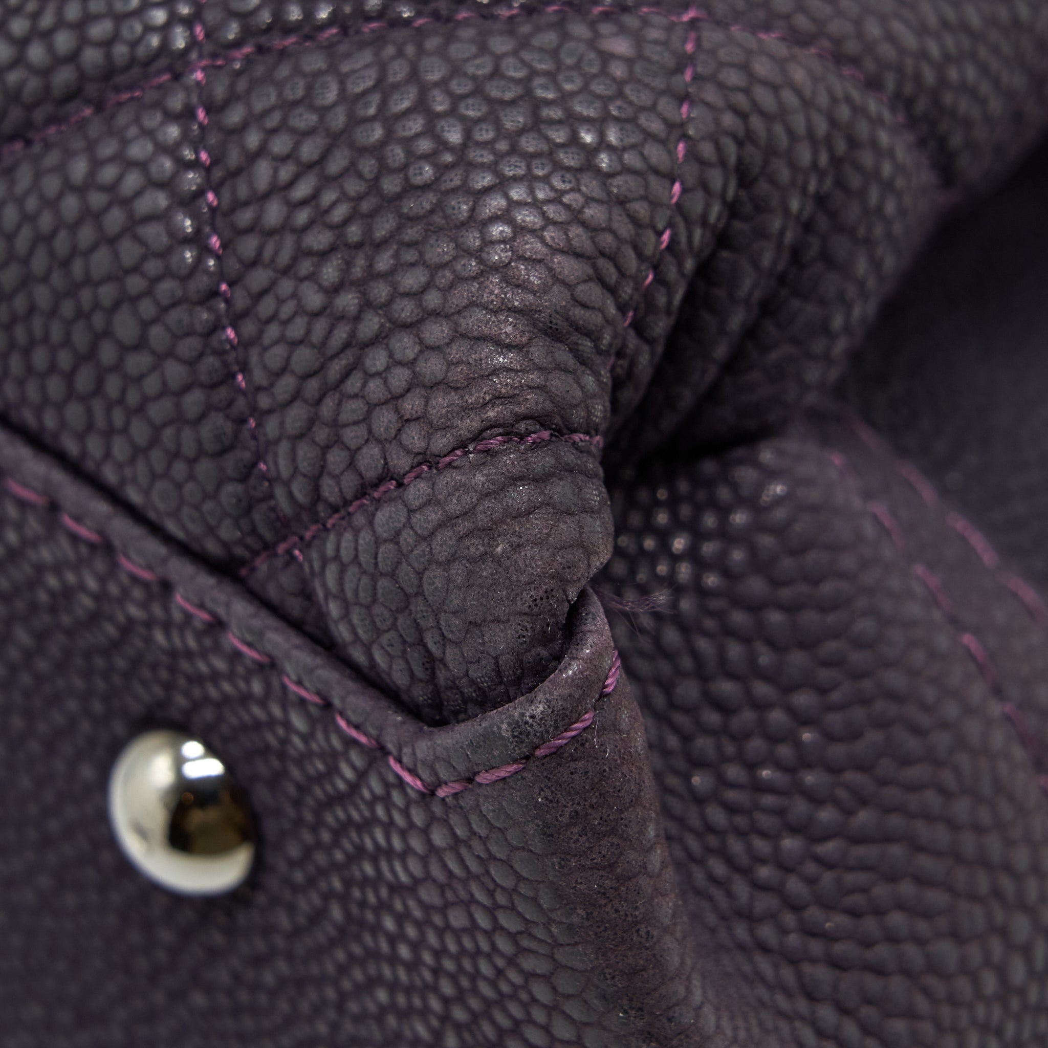 Chanel Flap Tote Bag With Chain Grained Calfskin Dark Purple