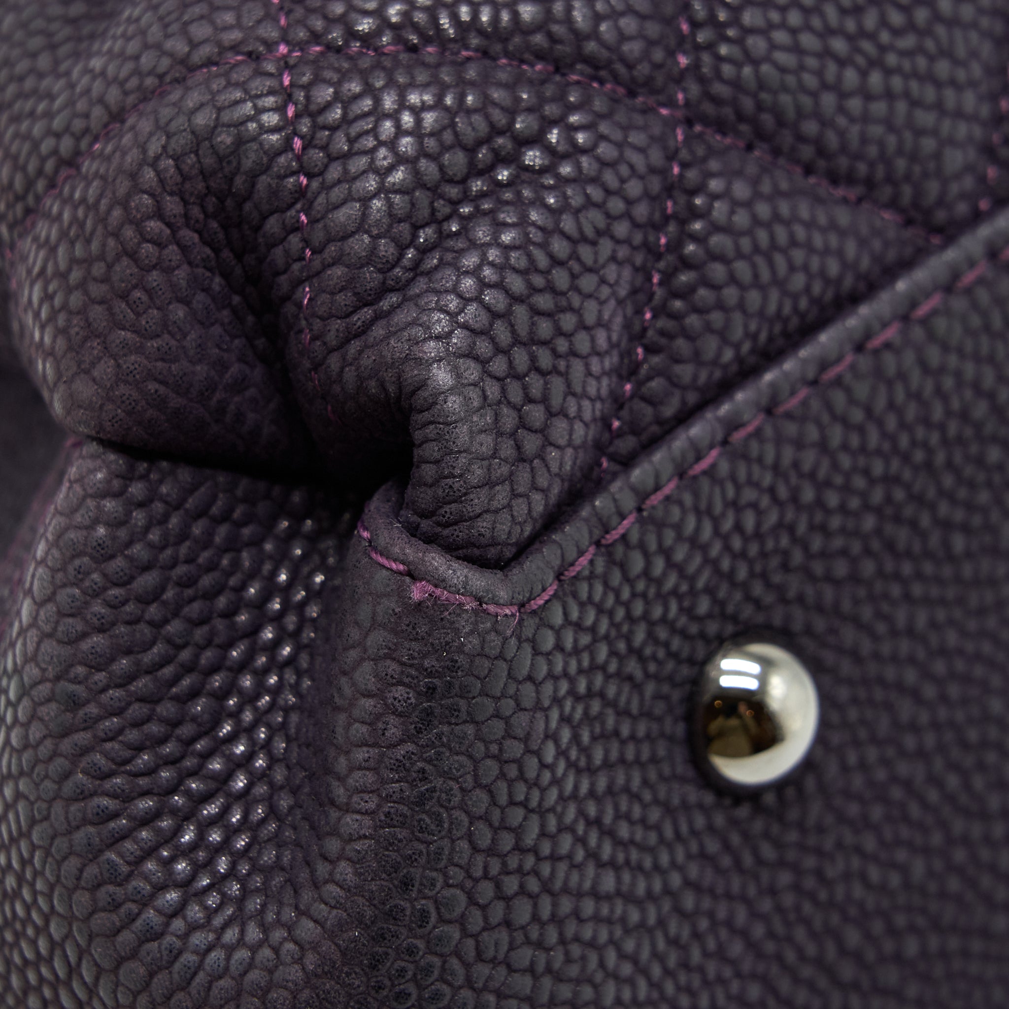 Chanel Flap Tote Bag With Chain Grained Calfskin Dark Purple