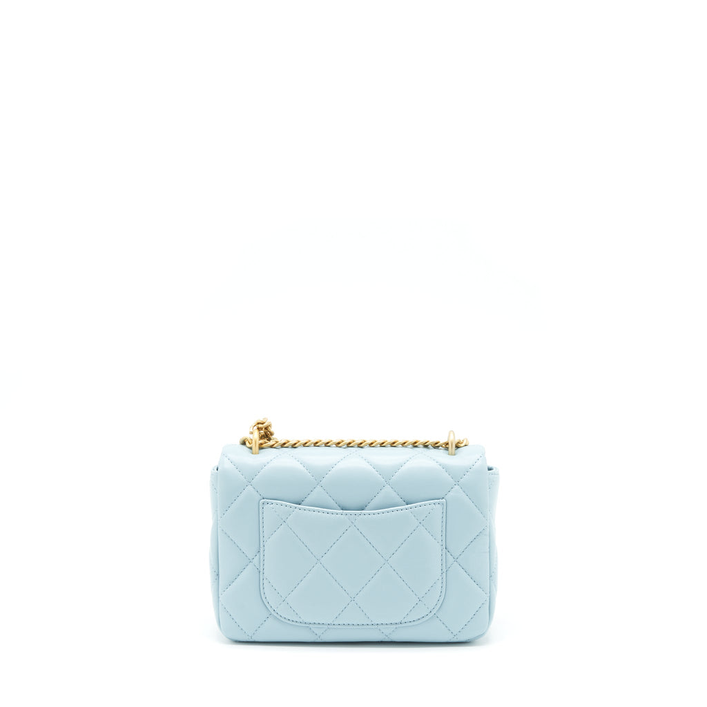 Chanel 22P Seasonal Mini Square Flap Bag Lambskin Light Blue
