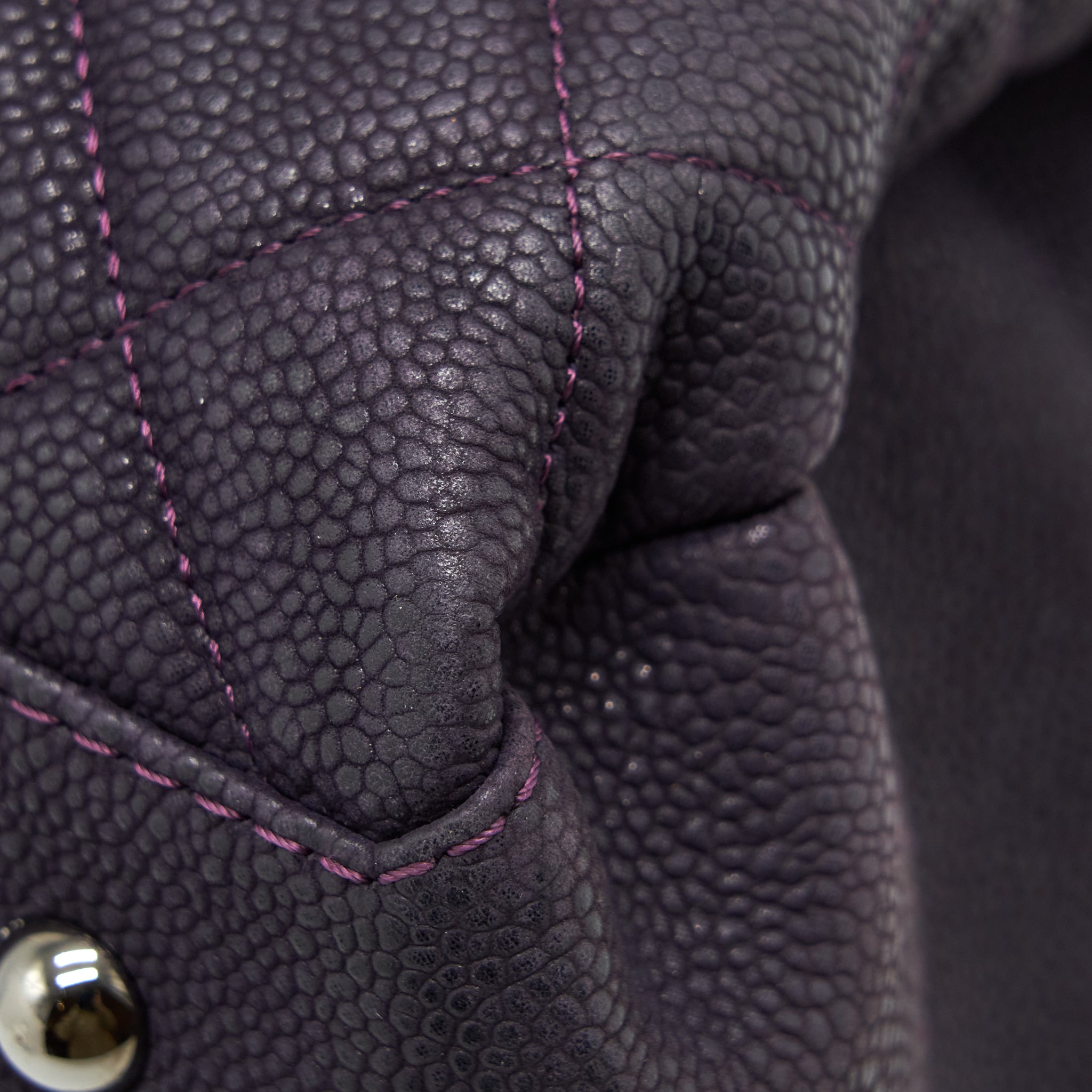Chanel Flap Tote Bag With Chain Grained Calfskin Dark Purple