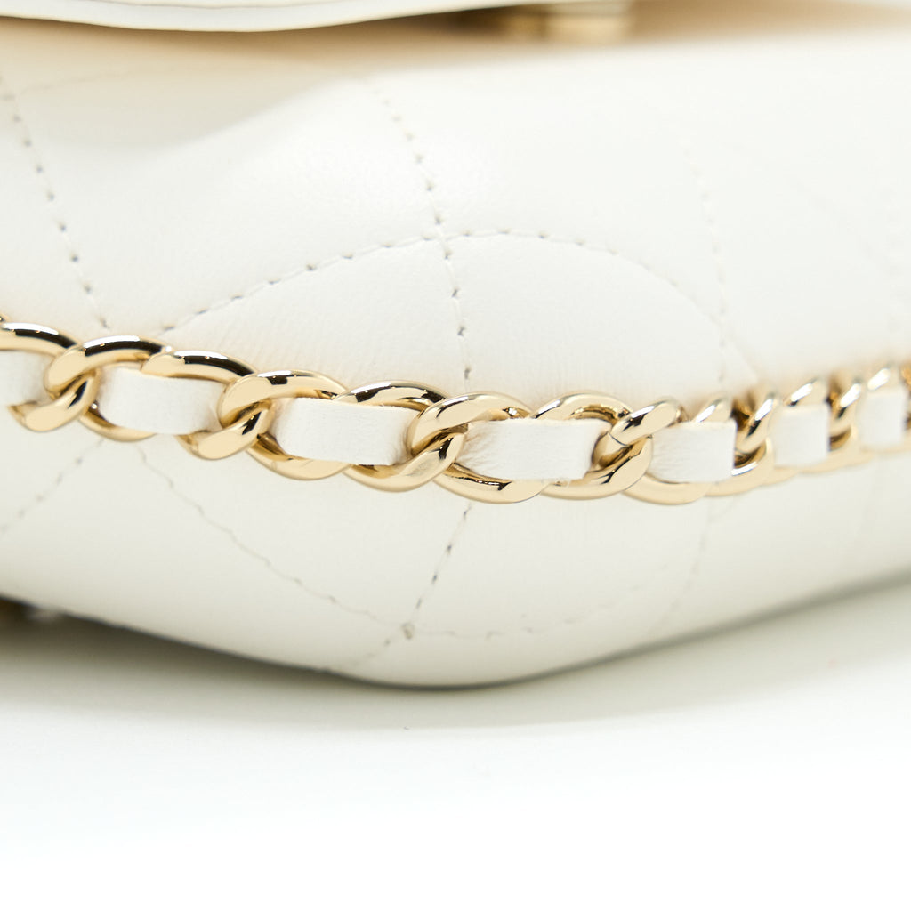 Chanel Rectangular Mini Flap Phone Case Bag Quilted Lambskin White L (Microchip)