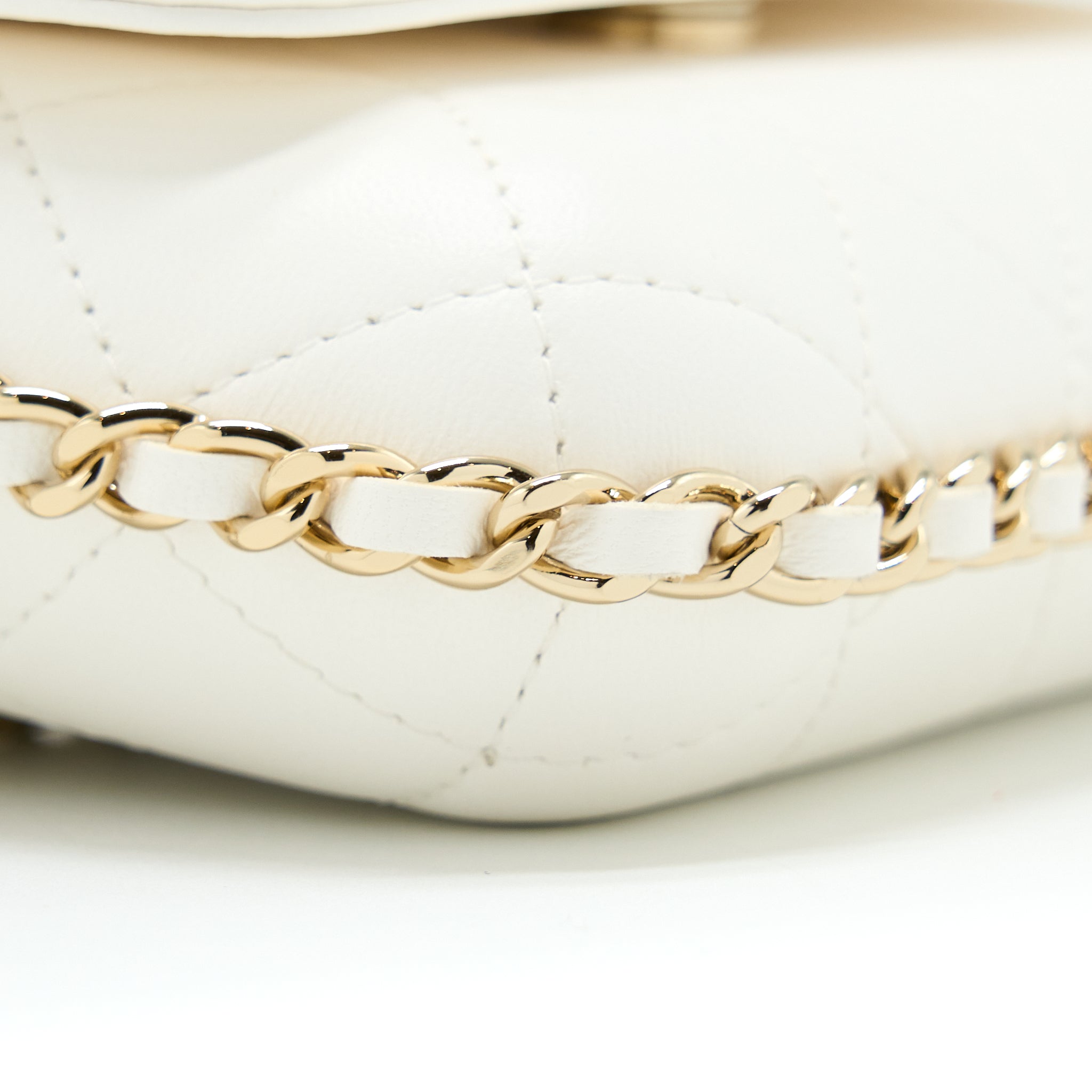 Chanel Rectangular Mini Flap Phone Case Bag Quilted Lambskin White L (Microchip)
