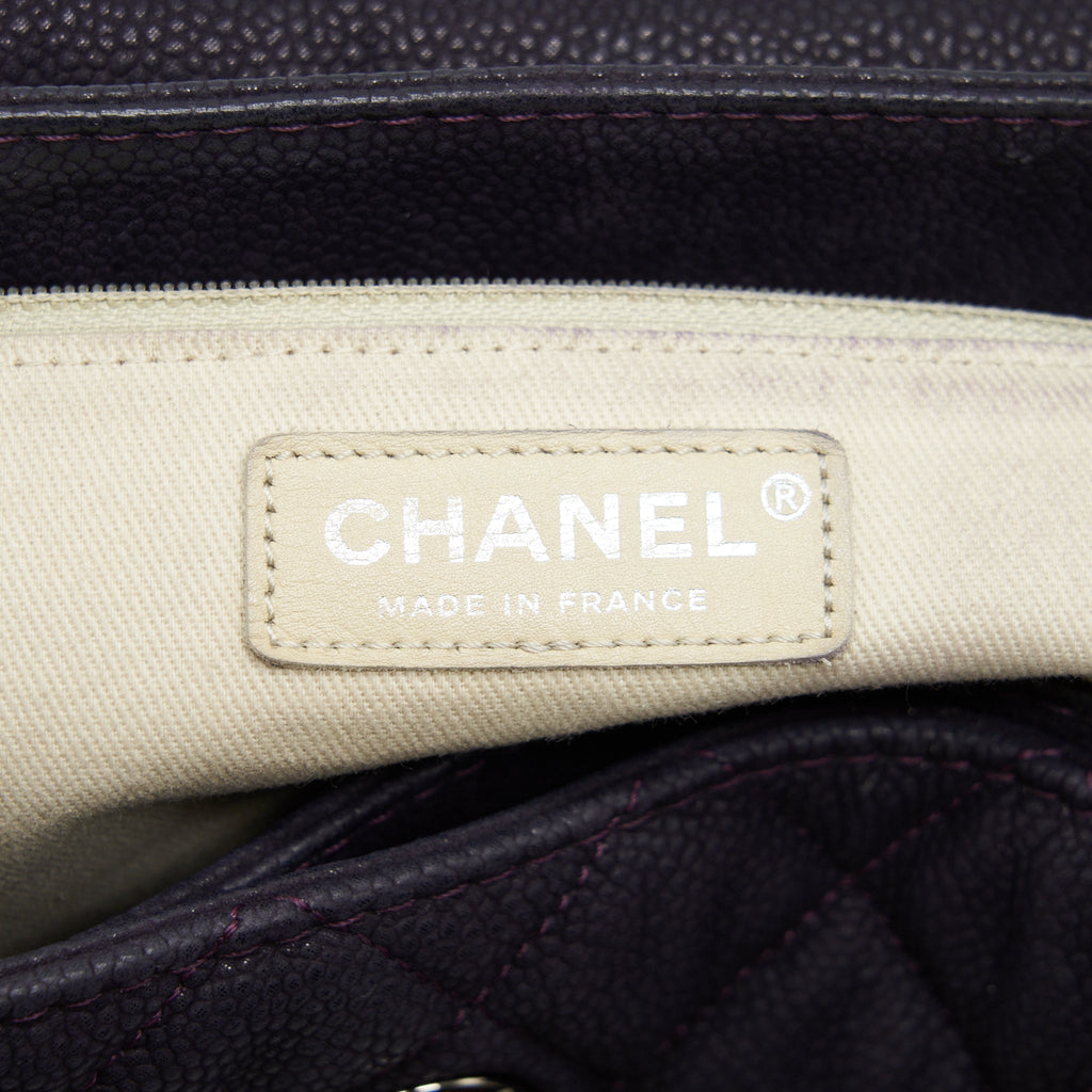 Chanel Flap Tote Bag With Chain Grained Calfskin Dark Purple