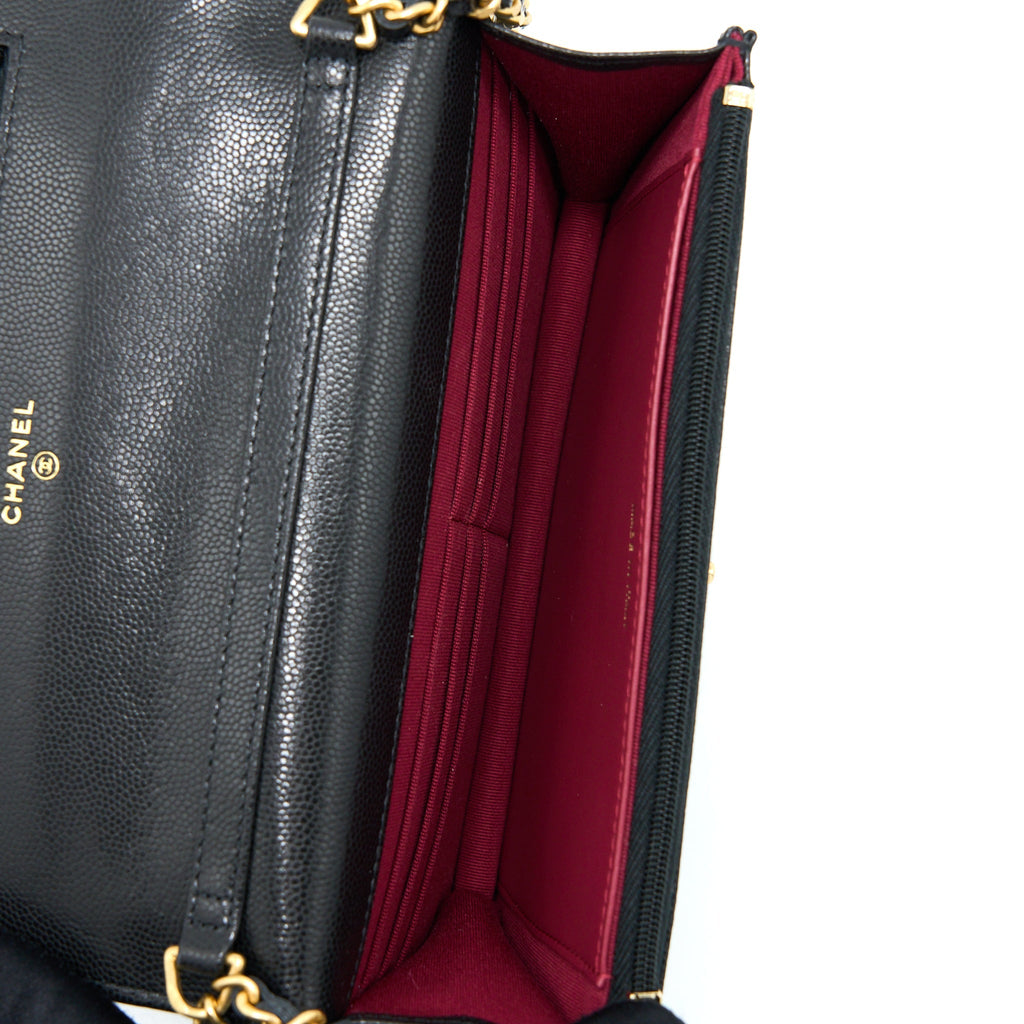 Chanel 22A Twist your button Wallet On Chain Caviar Black  (Microchip)
