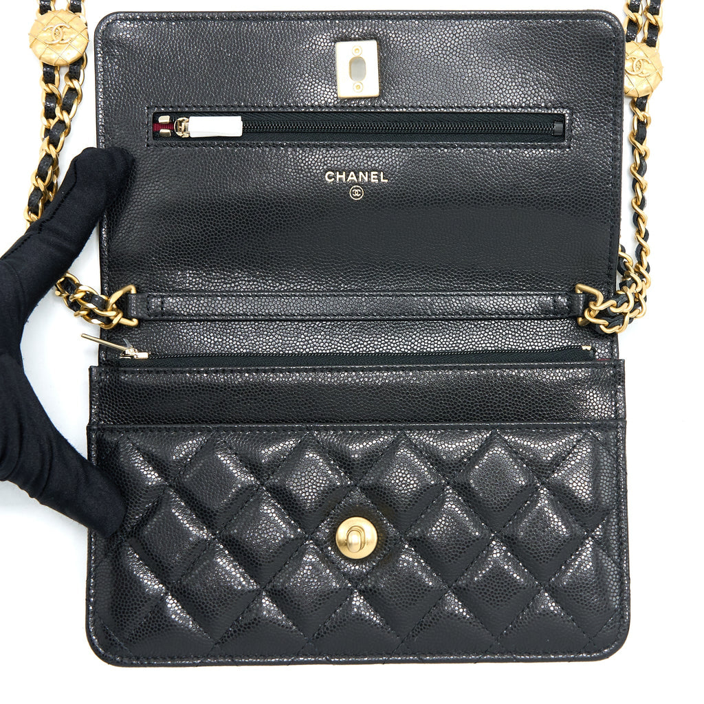Chanel 22A Twist your button Wallet On Chain Caviar Black  (Microchip)