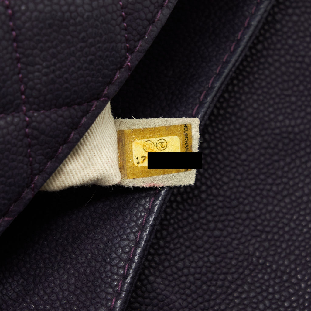 Chanel Flap Tote Bag With Chain Grained Calfskin Dark Purple