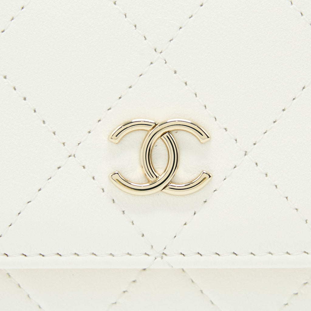 Chanel Rectangular Mini Flap Phone Case Bag Quilted Lambskin White L (Microchip)