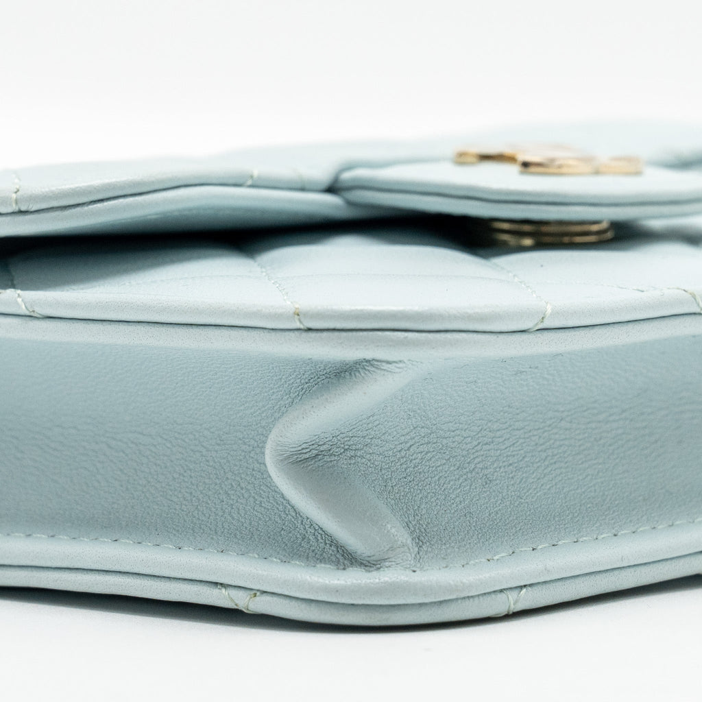 Chanel Top Handle Mini Flap Bag with Chain Lambskin Light Blue L