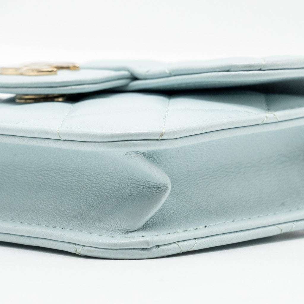 Chanel Top Handle Mini Flap Bag with Chain Lambskin Light Blue L