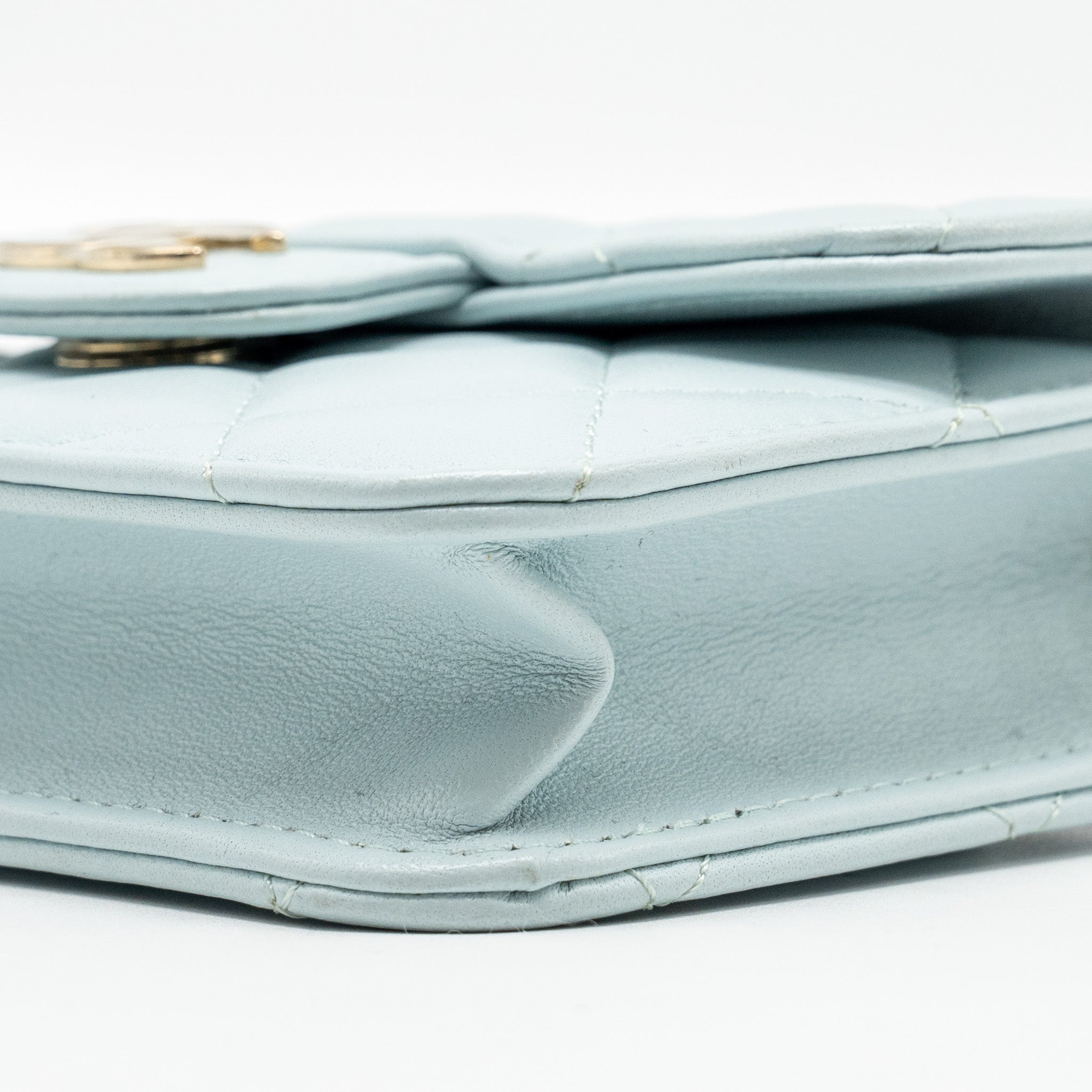 Chanel Top Handle Mini Flap Bag with Chain Lambskin Light Blue L