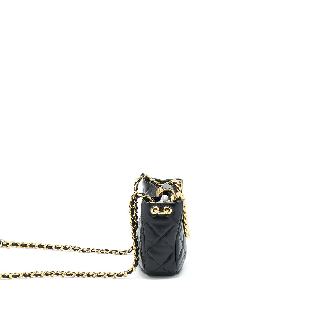 Chanel Quilted Hobo Crossbody Bag Lambskin Black Brushed  (Microchip)