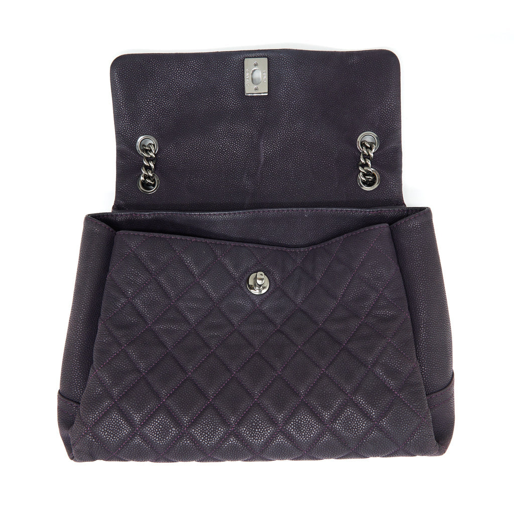 Chanel Flap Tote Bag With Chain Grained Calfskin Dark Purple
