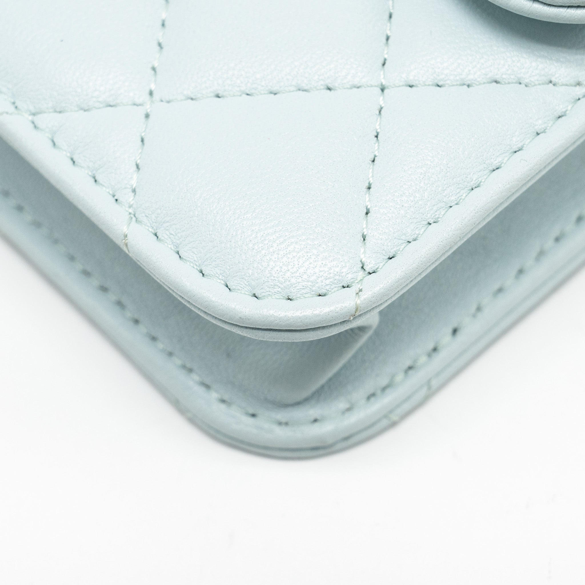 Chanel Top Handle Mini Flap Bag with Chain Lambskin Light Blue L