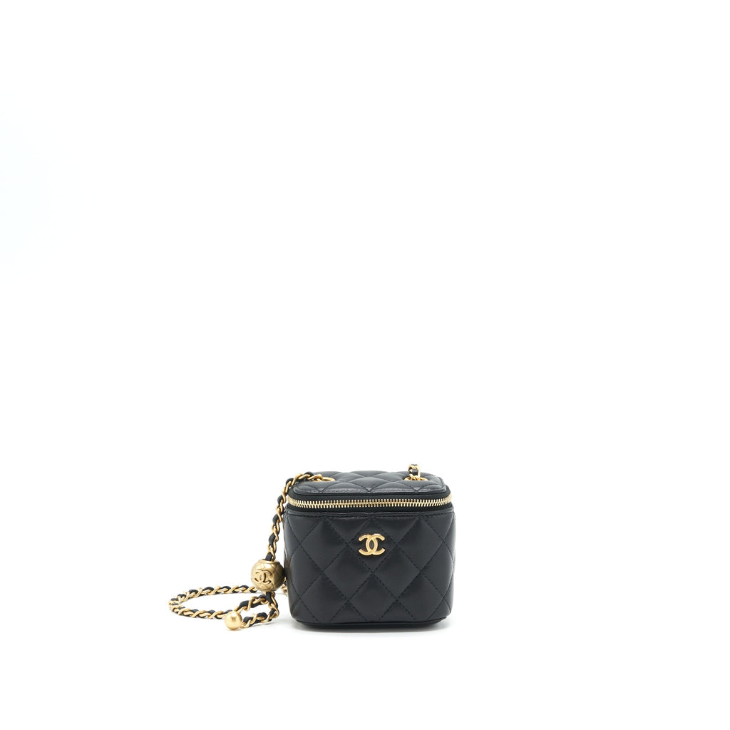 Chanel Pearl Crush Mini Vanity With Chain Lambskin Black