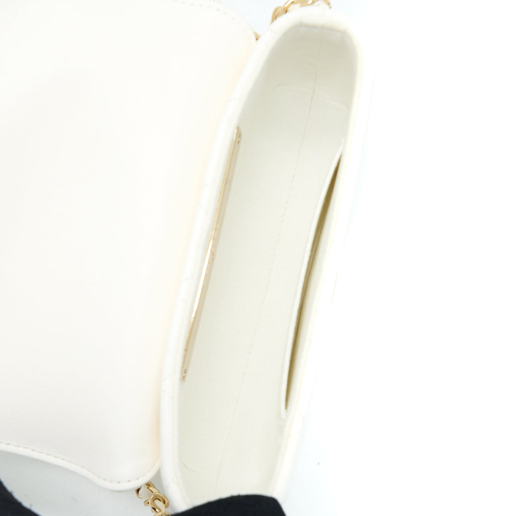 Chanel Rectangular Mini Flap Phone Case Bag Quilted Lambskin White L (Microchip)