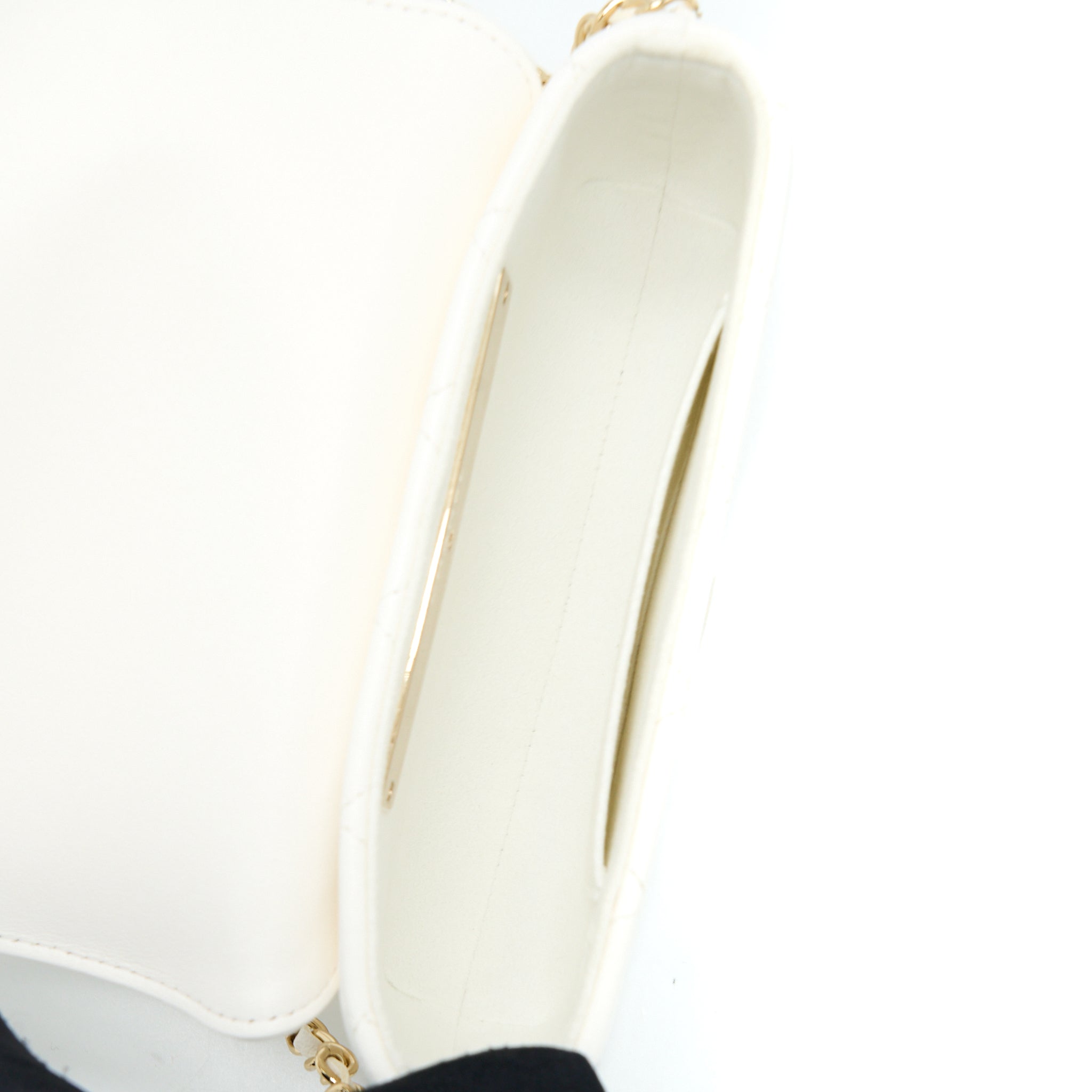 Chanel Rectangular Mini Flap Phone Case Bag Quilted Lambskin White L (Microchip)