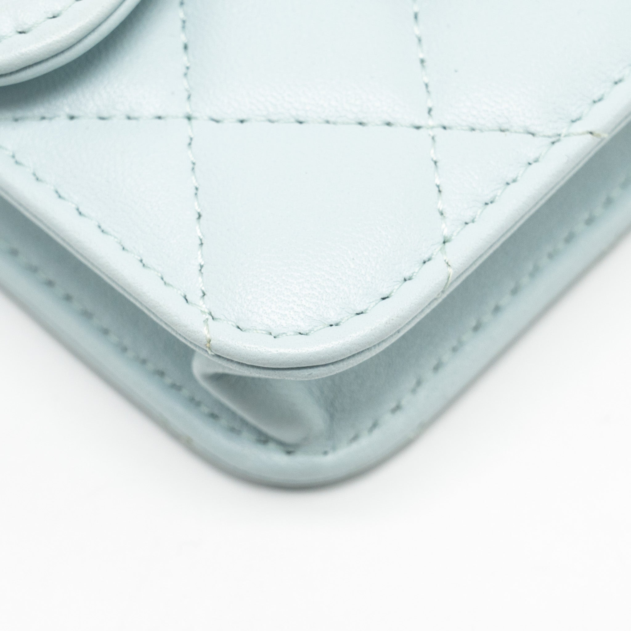 Chanel Top Handle Mini Flap Bag with Chain Lambskin Light Blue L