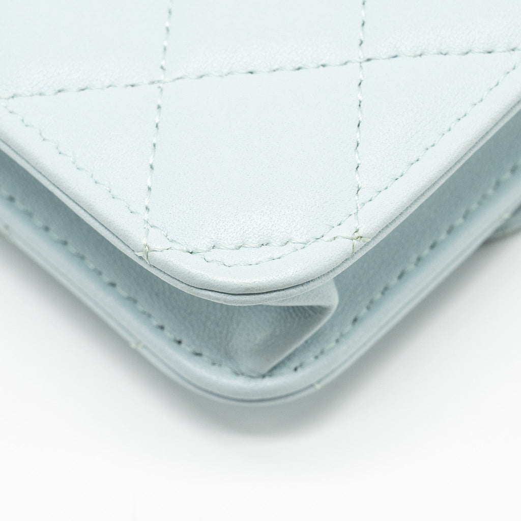 Chanel Top Handle Mini Flap Bag with Chain Lambskin Light Blue L